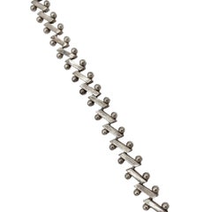 Mid-Century Heavy 925 Sterling Silver "Zig-Zag" Nuts Balls Links Bar Bracelet