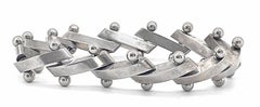 Mid-Century Heavy 925 Sterling Silver "Zig-Zag" Nuts Balls Links Bar Bracelet