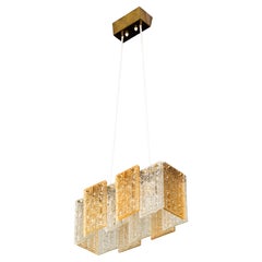 Mid-Century Heavy Cast Glass and Brass Ceiling Pendant, Sweden, 1960s