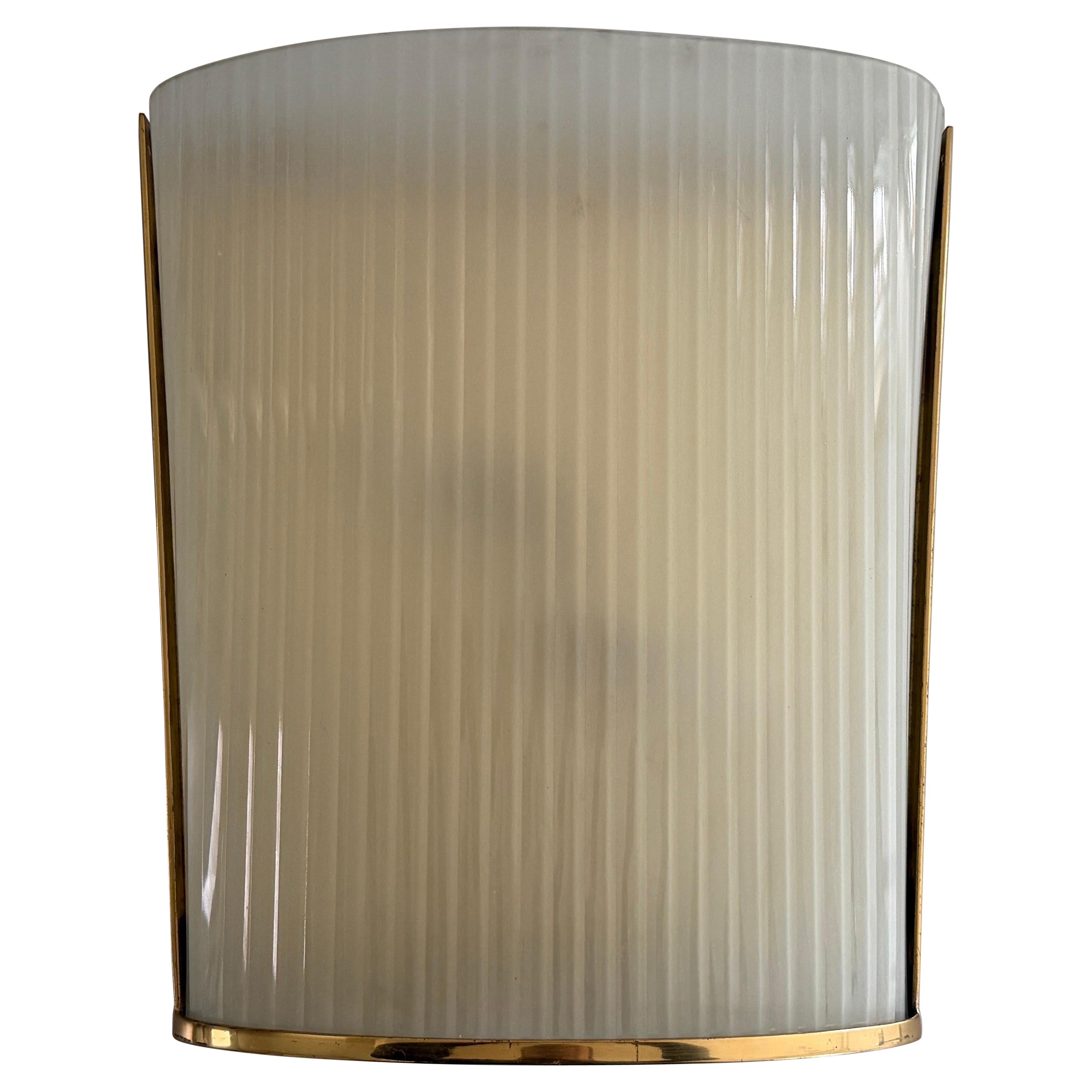 Mid-century Heavy Glass Brass Frame Large Single Wall Lamp, 1950s, Italy