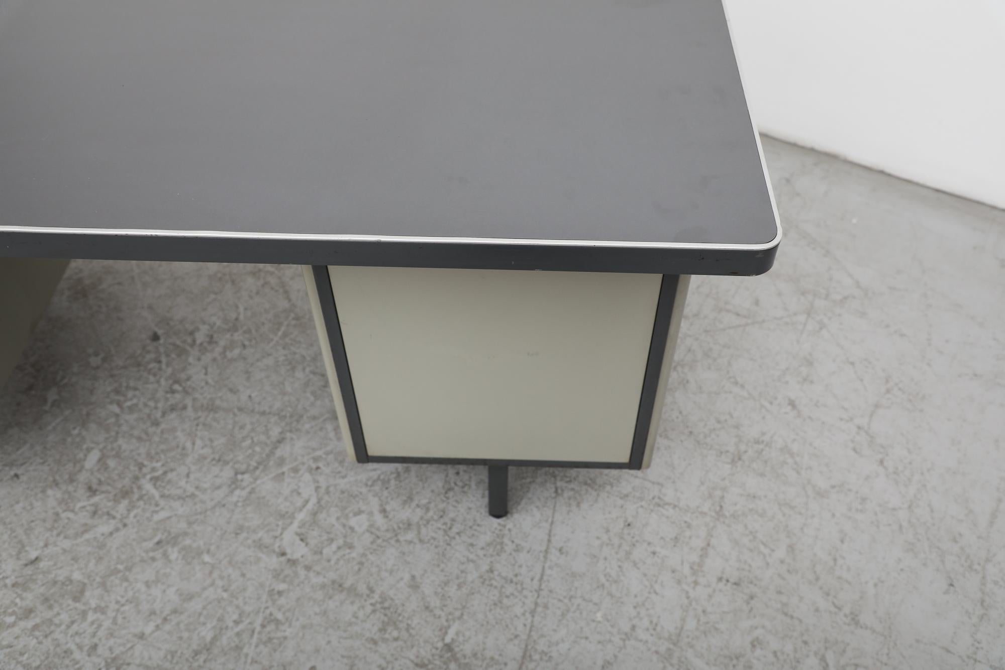 Mid-Century Heavy Gray Strafor Desk from the Netherlands, w/ File Storage 1960s For Sale 1