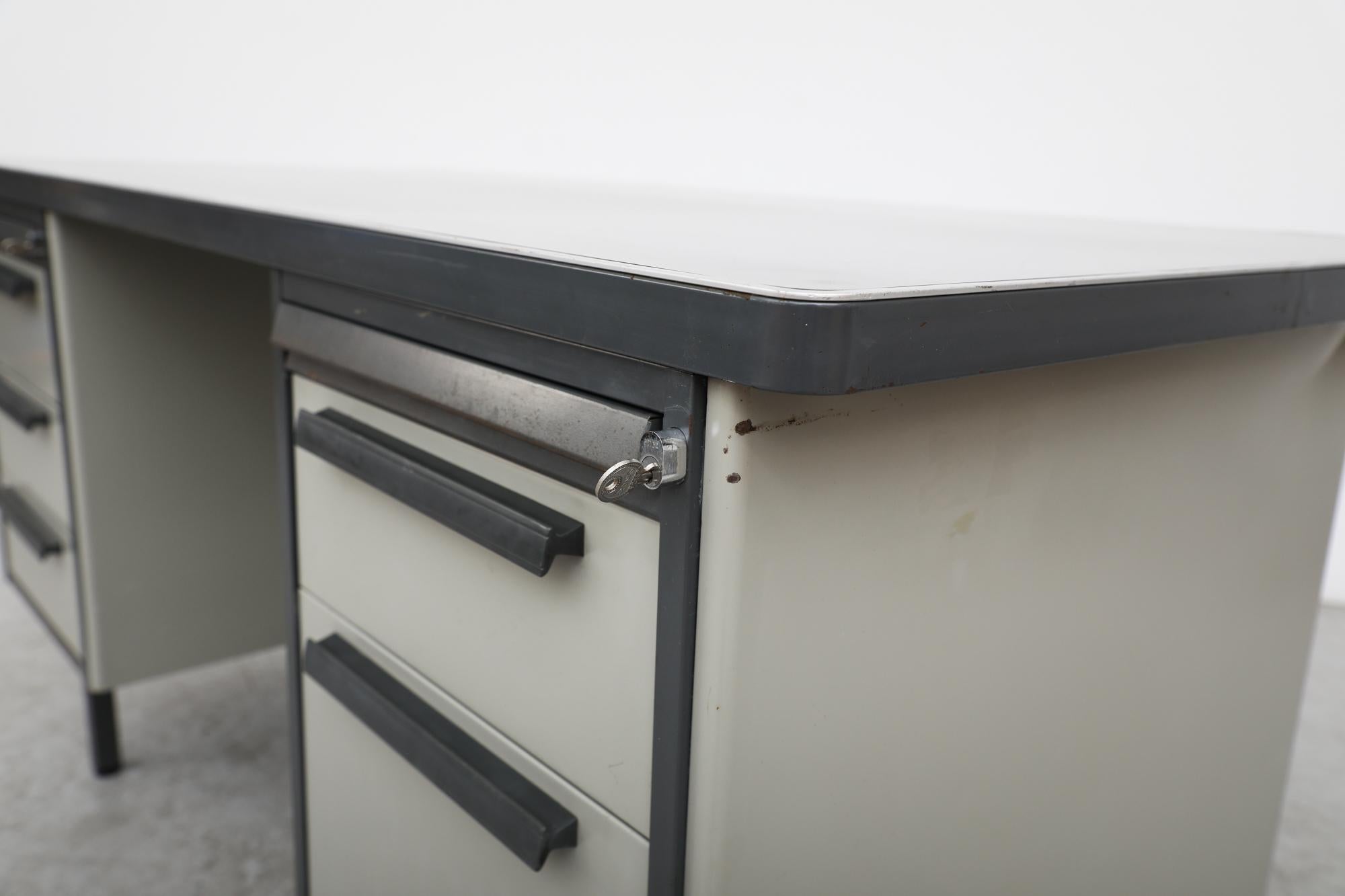 Mid-Century Heavy Gray Strafor Desk from the Netherlands, w/ File Storage 1960s For Sale 3