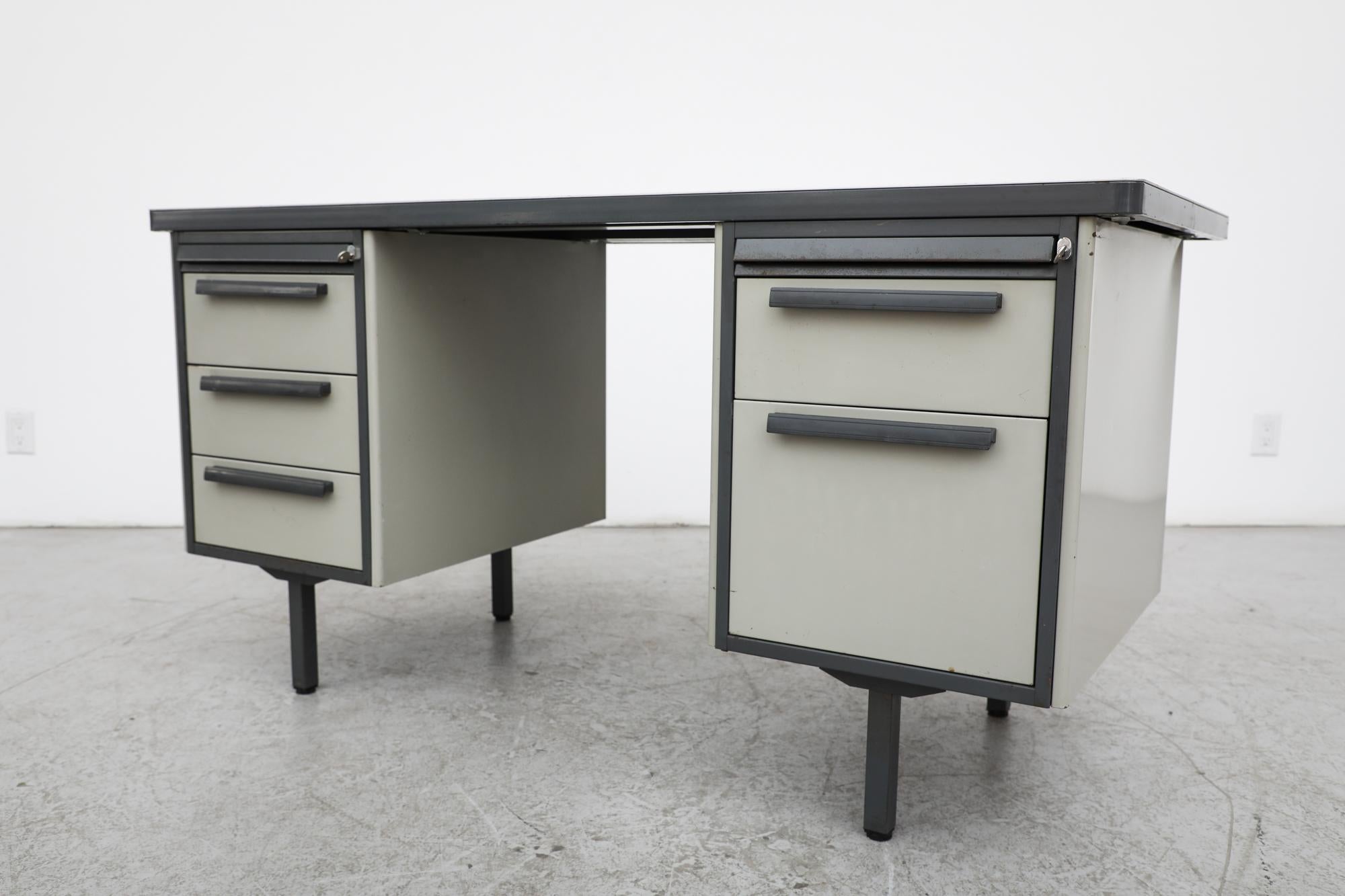 Mid-Century Heavy Gray Strafor Desk from the Netherlands, w/ File Storage 1960s For Sale 5