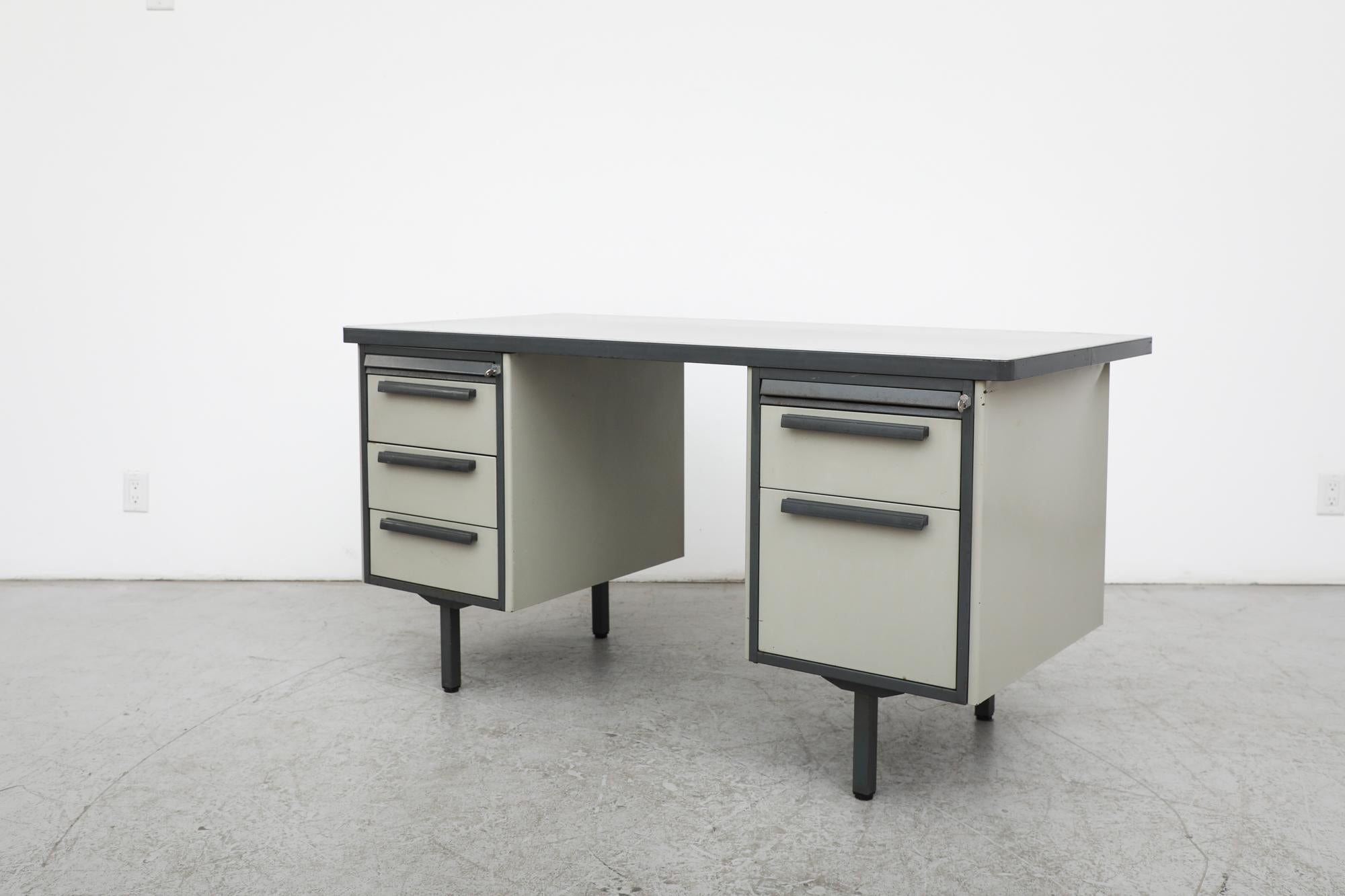 Mid-Century Modern Mid-Century Heavy Gray Strafor Desk from the Netherlands, w/ File Storage 1960s For Sale