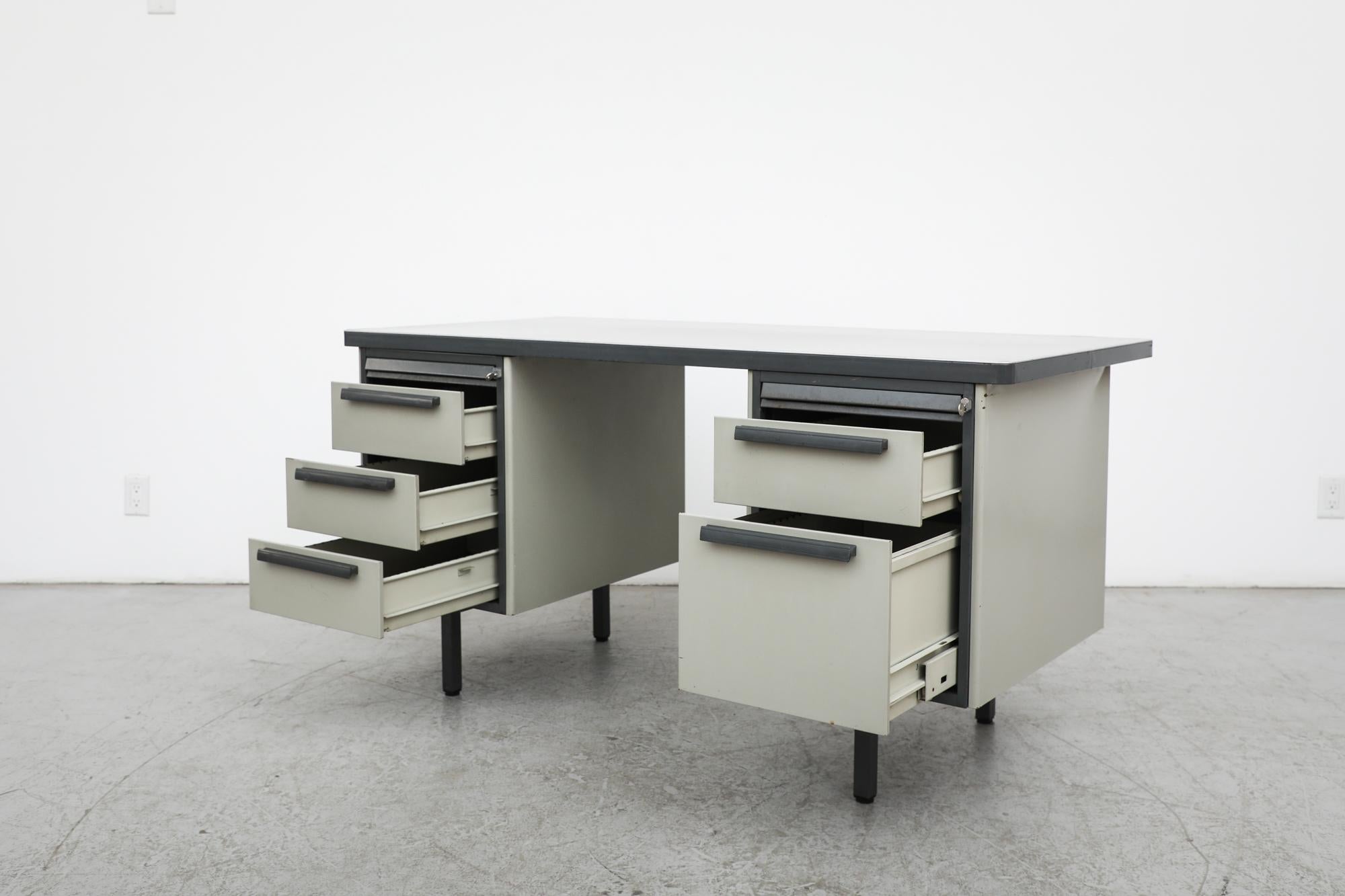 Dutch Mid-Century Heavy Gray Strafor Desk from the Netherlands, w/ File Storage 1960s For Sale