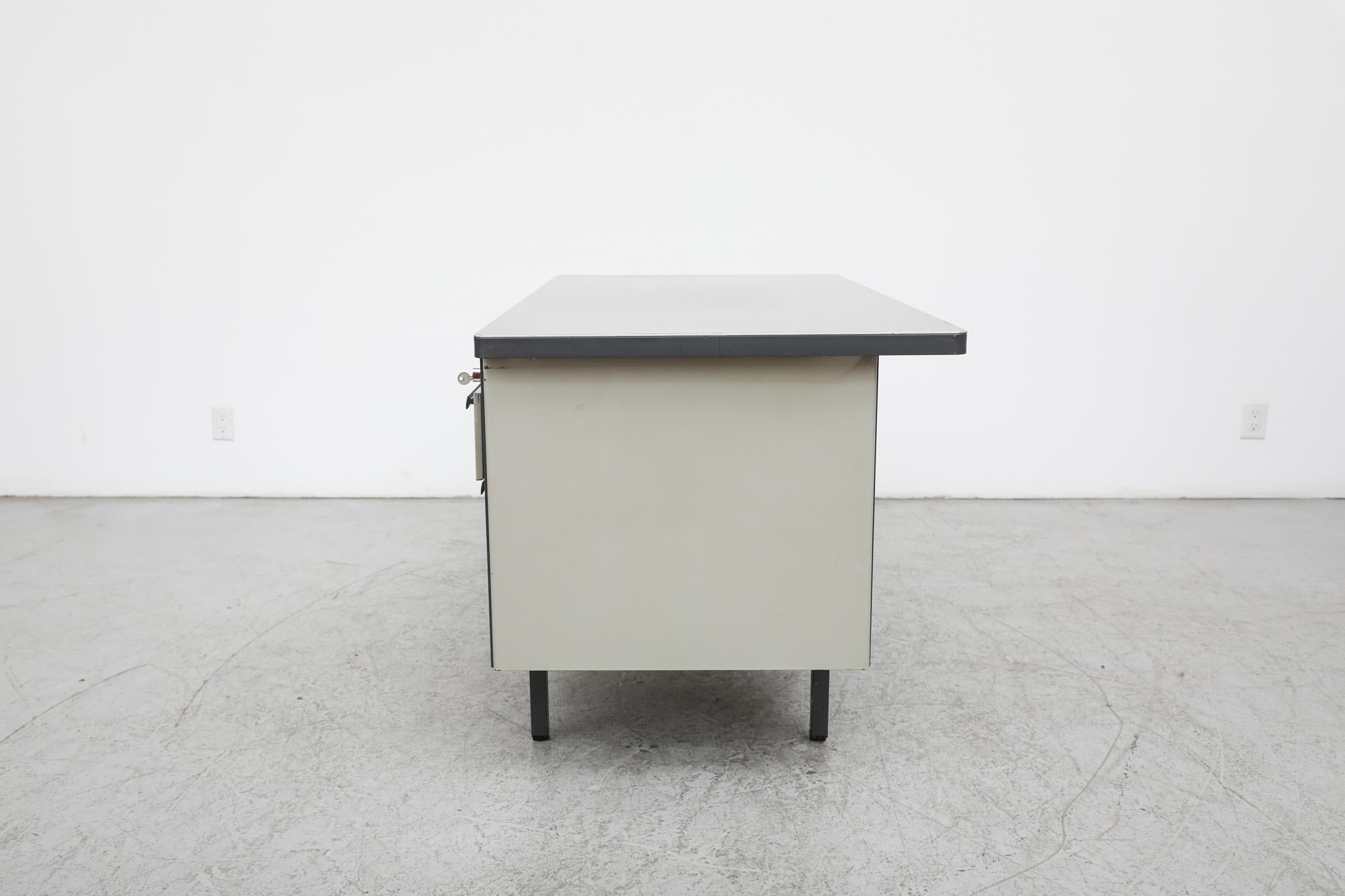 Enameled Mid-Century Heavy Gray Strafor Desk from the Netherlands, w/ File Storage 1960s For Sale