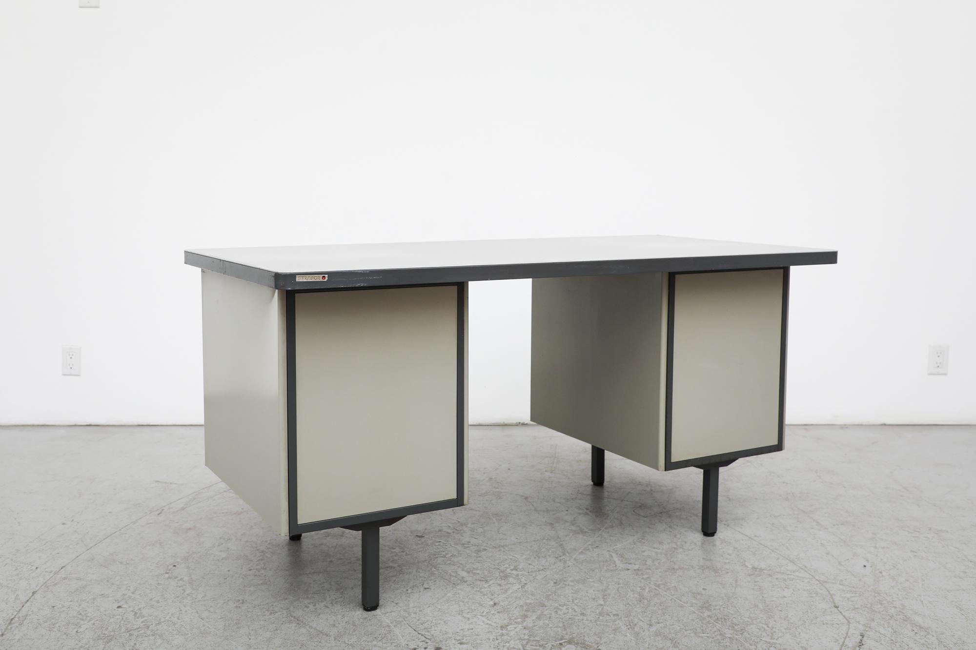 Mid-Century Heavy Gray Strafor Desk from the Netherlands, w/ File Storage 1960s In Good Condition For Sale In Los Angeles, CA