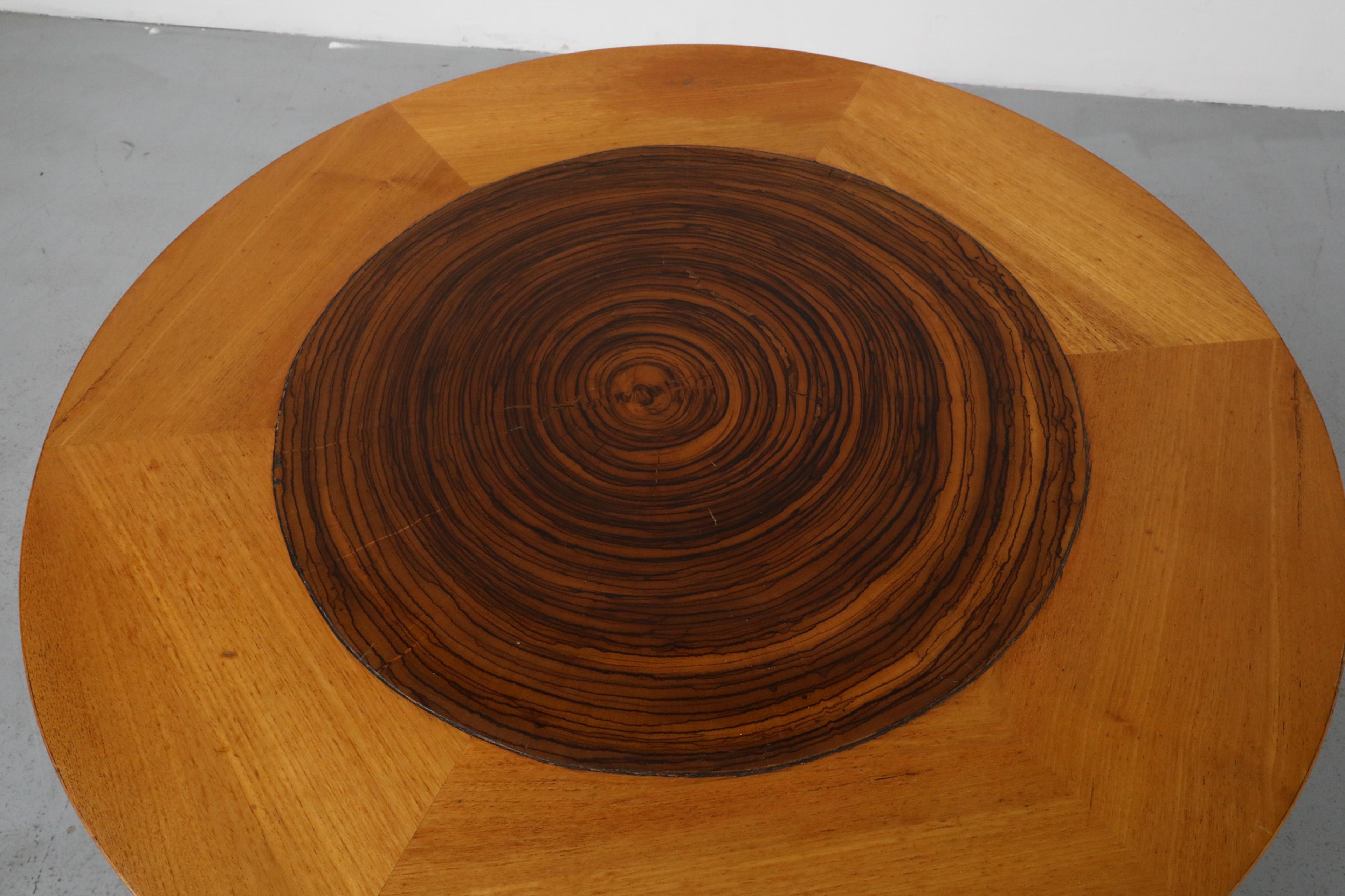 Mid-Century Heavy Round Tree Trunk Slice Salon Table with Tapered Compass Legs For Sale 2