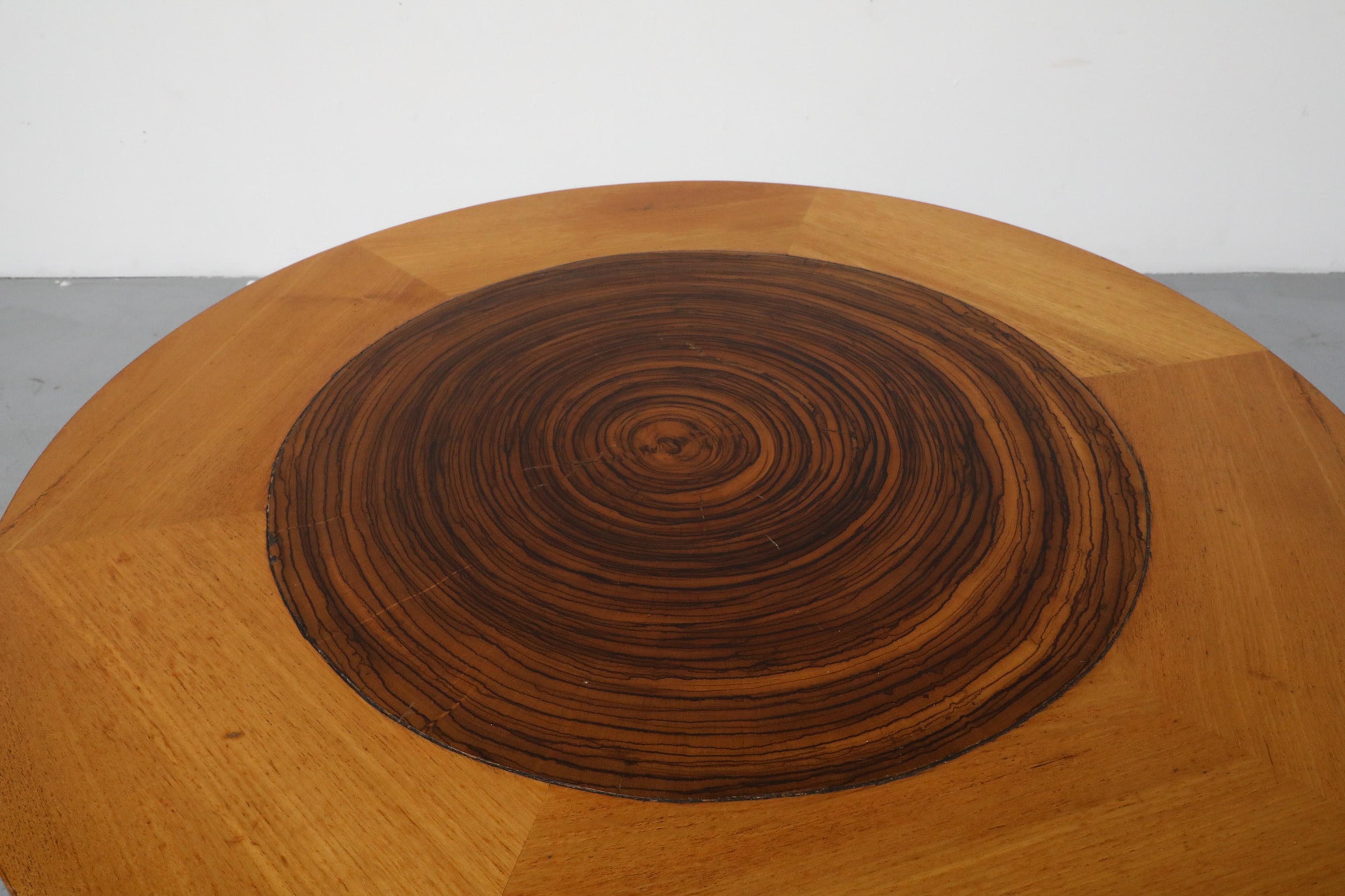 20th Century Mid-Century Heavy Round Tree Trunk Slice Salon Table with Tapered Compass Legs For Sale