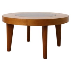 Mid-Century Heavy Round Tree Trunk Slice Salon Table with Tapered Compass Legs