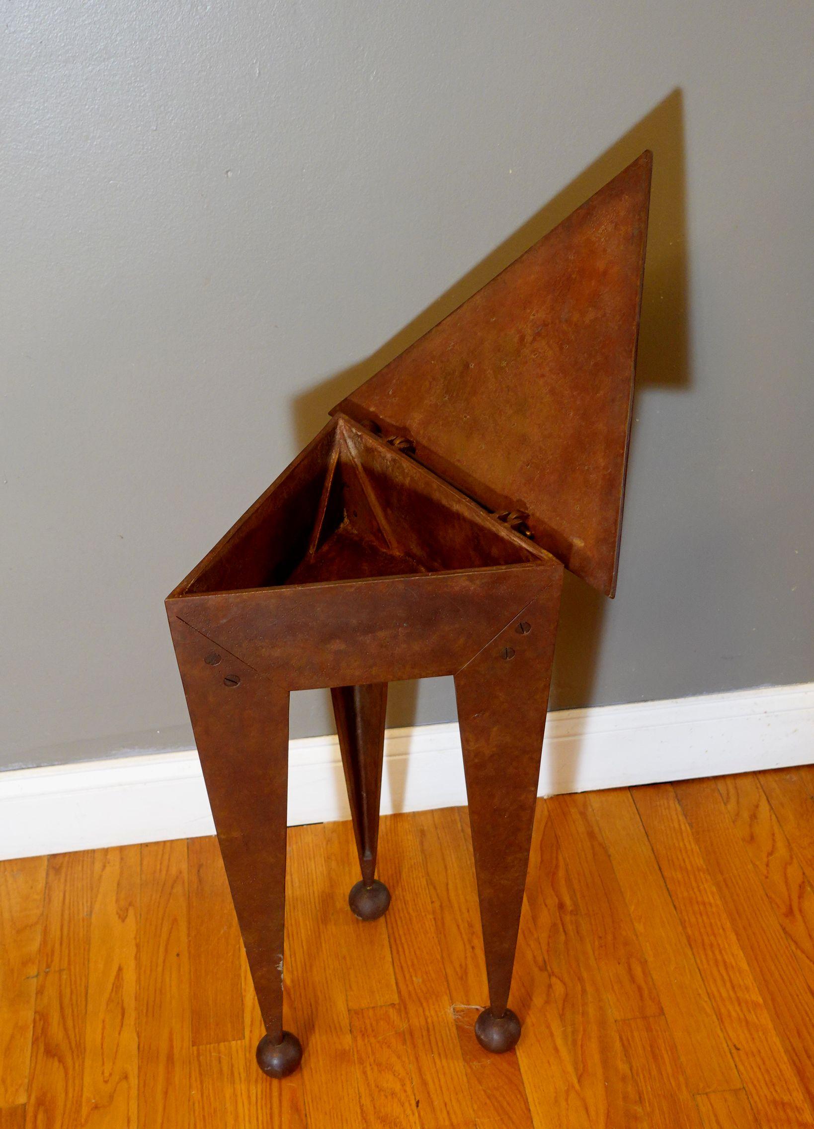 North American Mid Century Heavy Steel Side Table with Lift Top For Sale