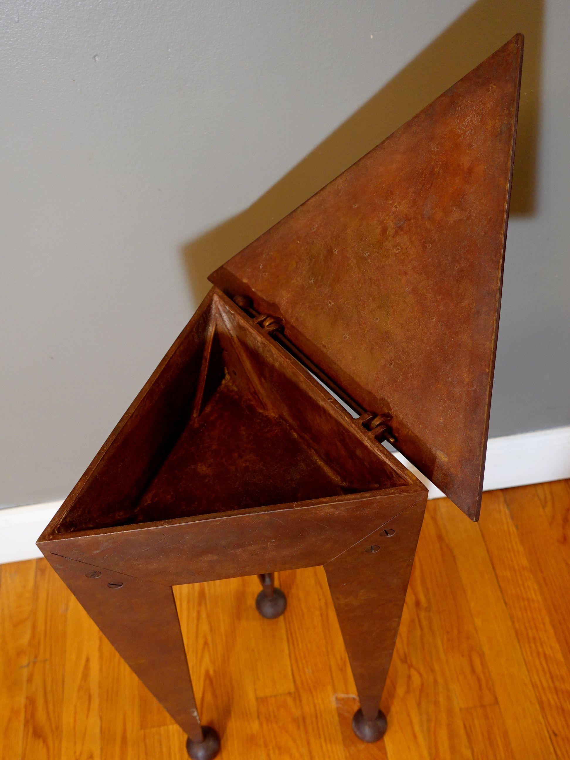 Hand-Crafted Mid Century Heavy Steel Side Table with Lift Top For Sale