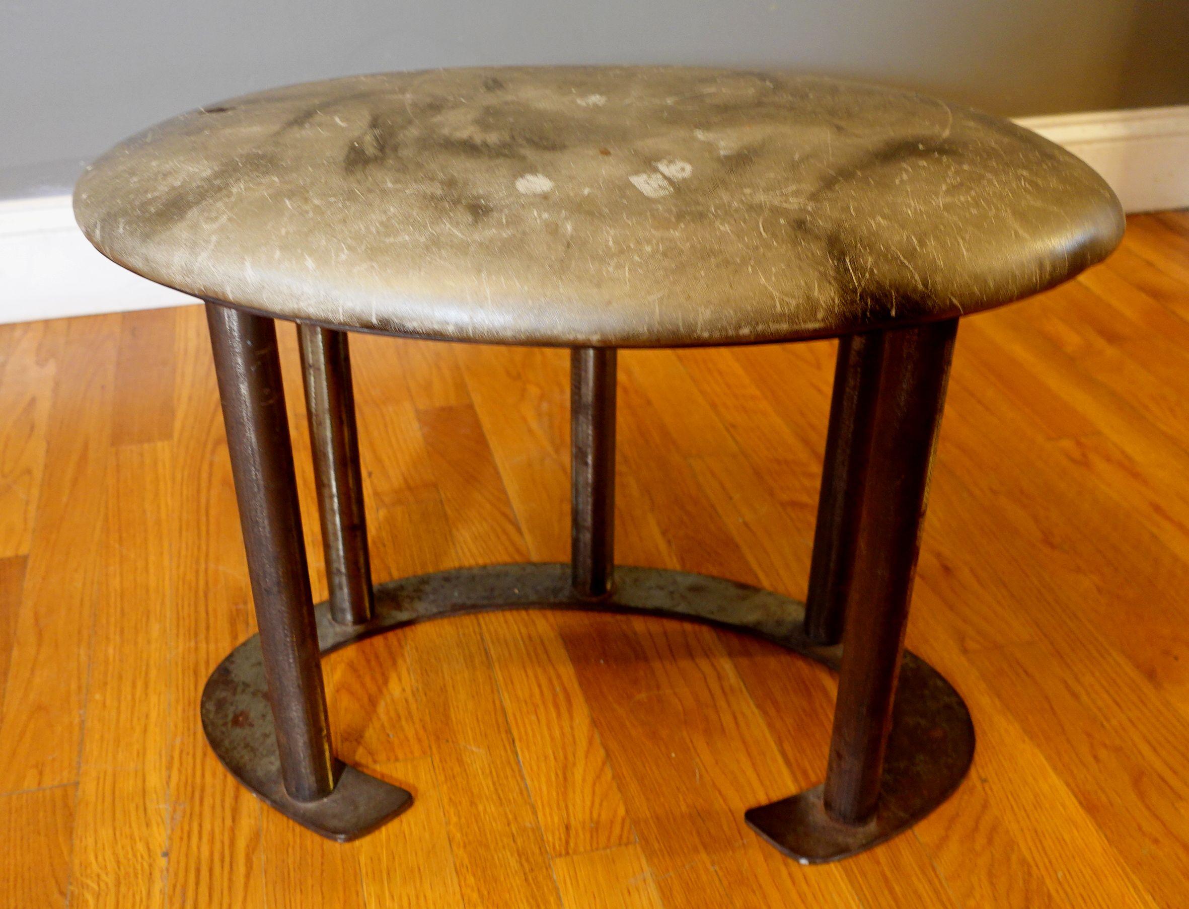 Hand-Crafted Mid Century Heavy Steel Stool For Sale