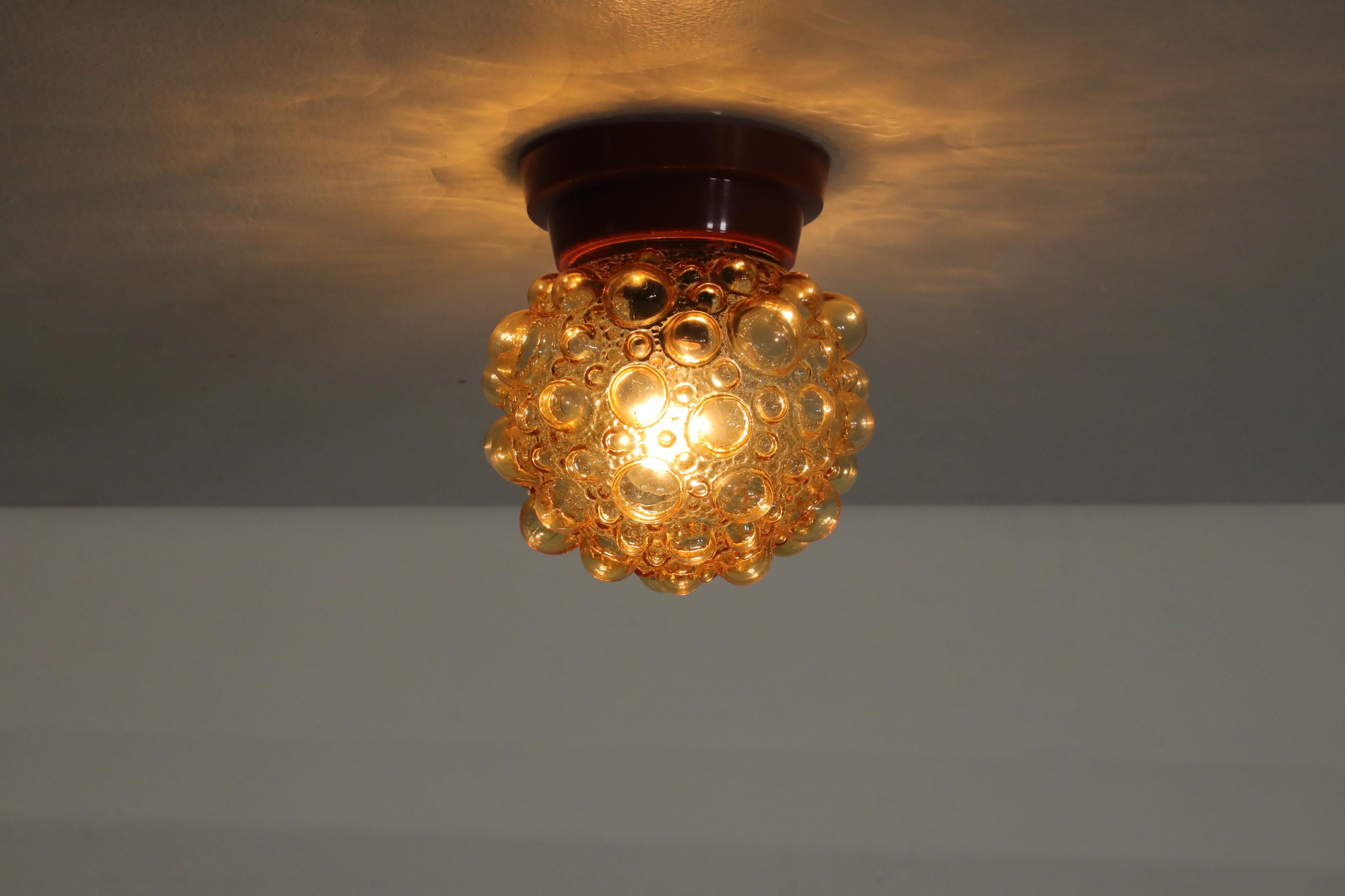 German Mid-Century Helena Tynell Ceiling or Wall Sconce with Amber Bubble Globe