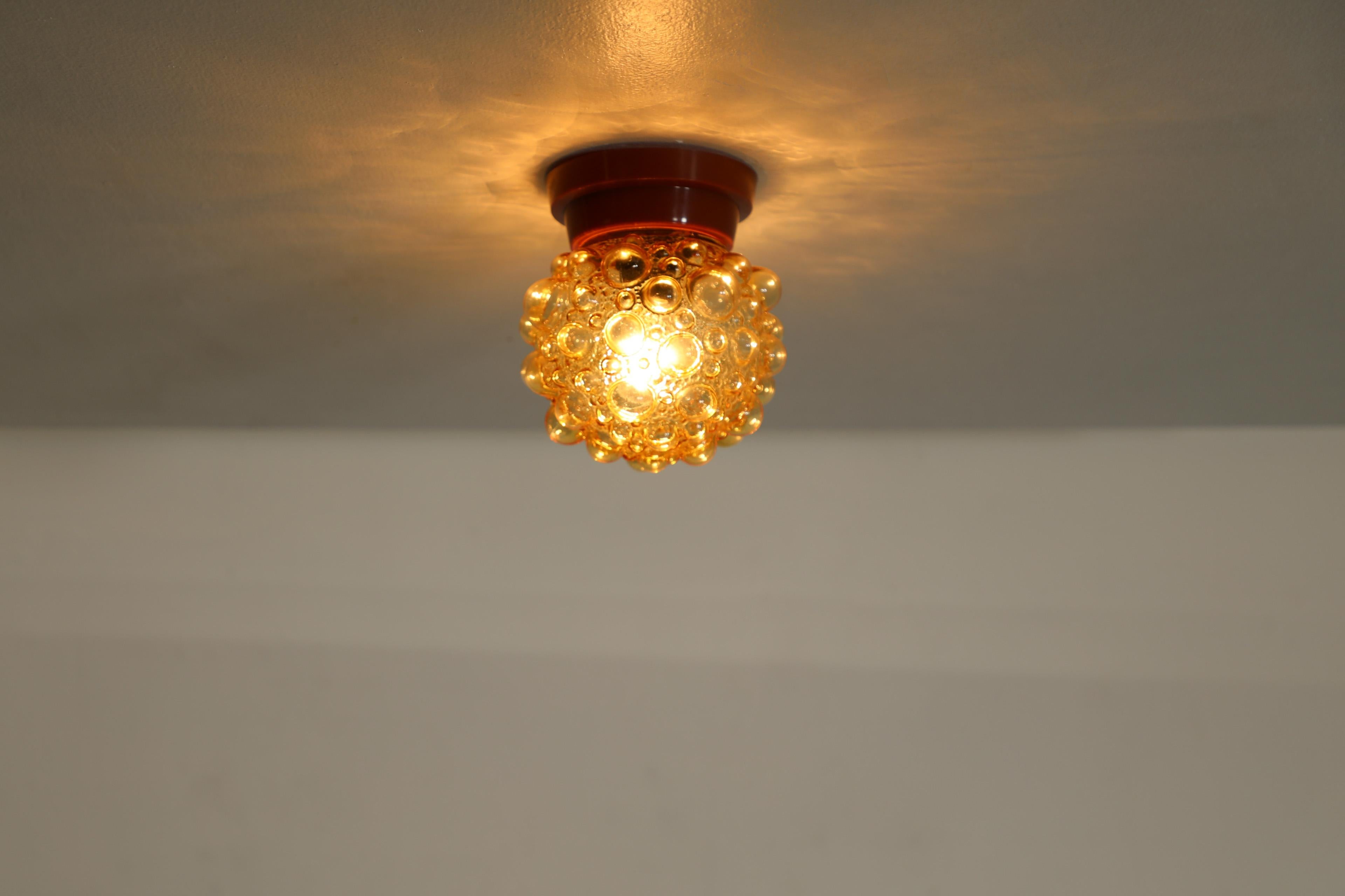 Mid-Century Helena Tynell Ceiling or Wall Sconce with Amber Bubble Globe In Good Condition In Los Angeles, CA