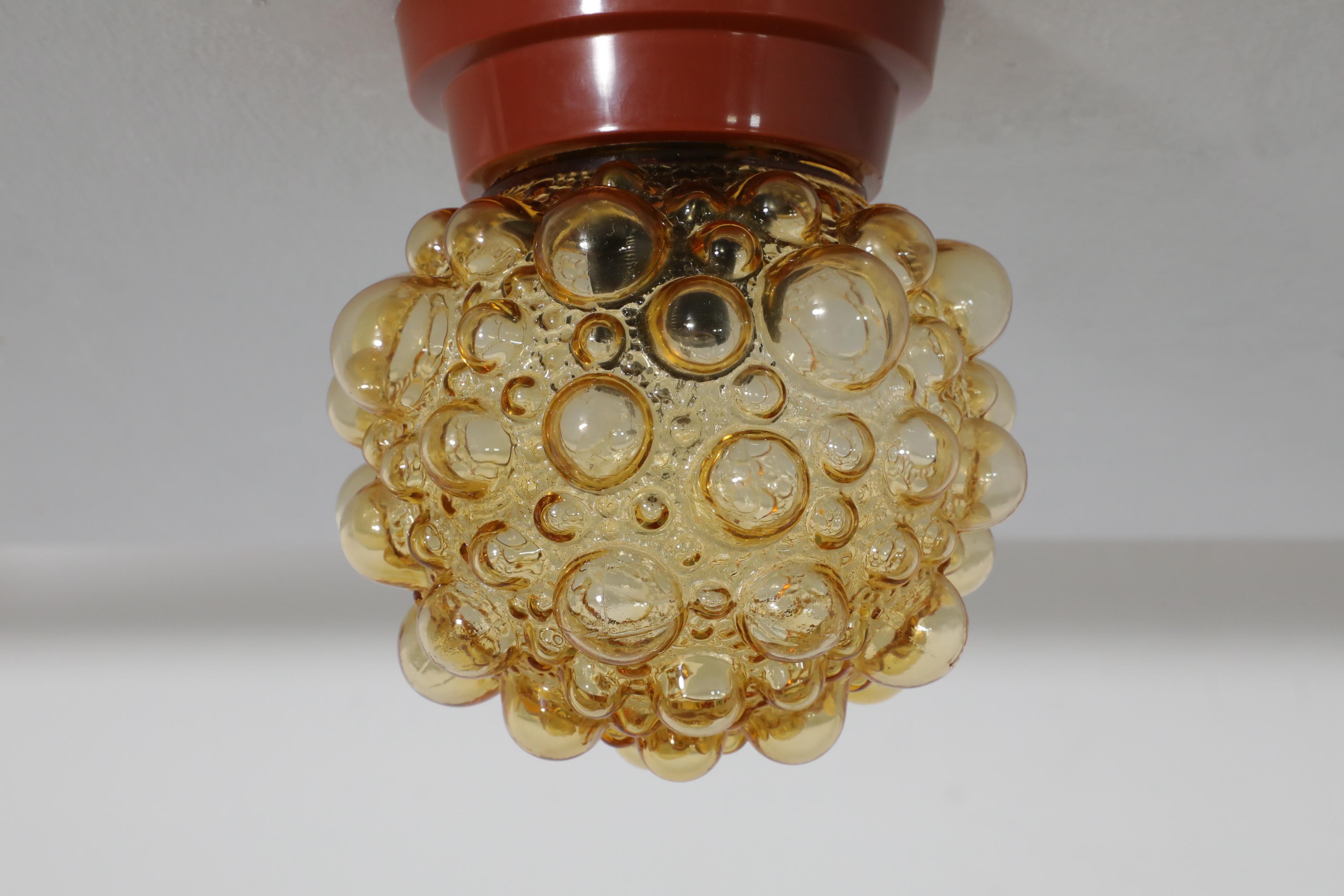 Blown Glass Mid-Century Helena Tynell Ceiling or Wall Sconce with Amber Bubble Globe