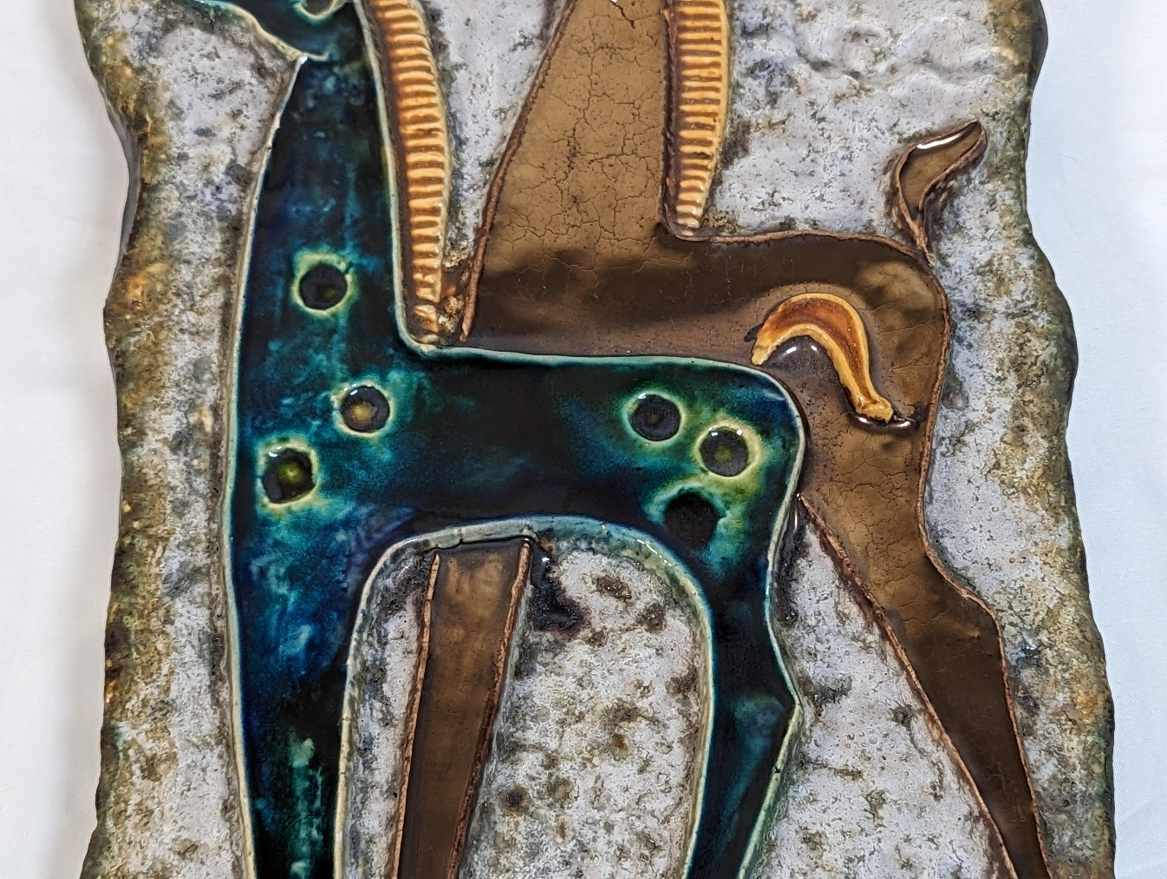 Mid-20th Century Mid Century Helmut Schaffenacker, Germany Pottery Wall Plaque Horses, c1960s For Sale