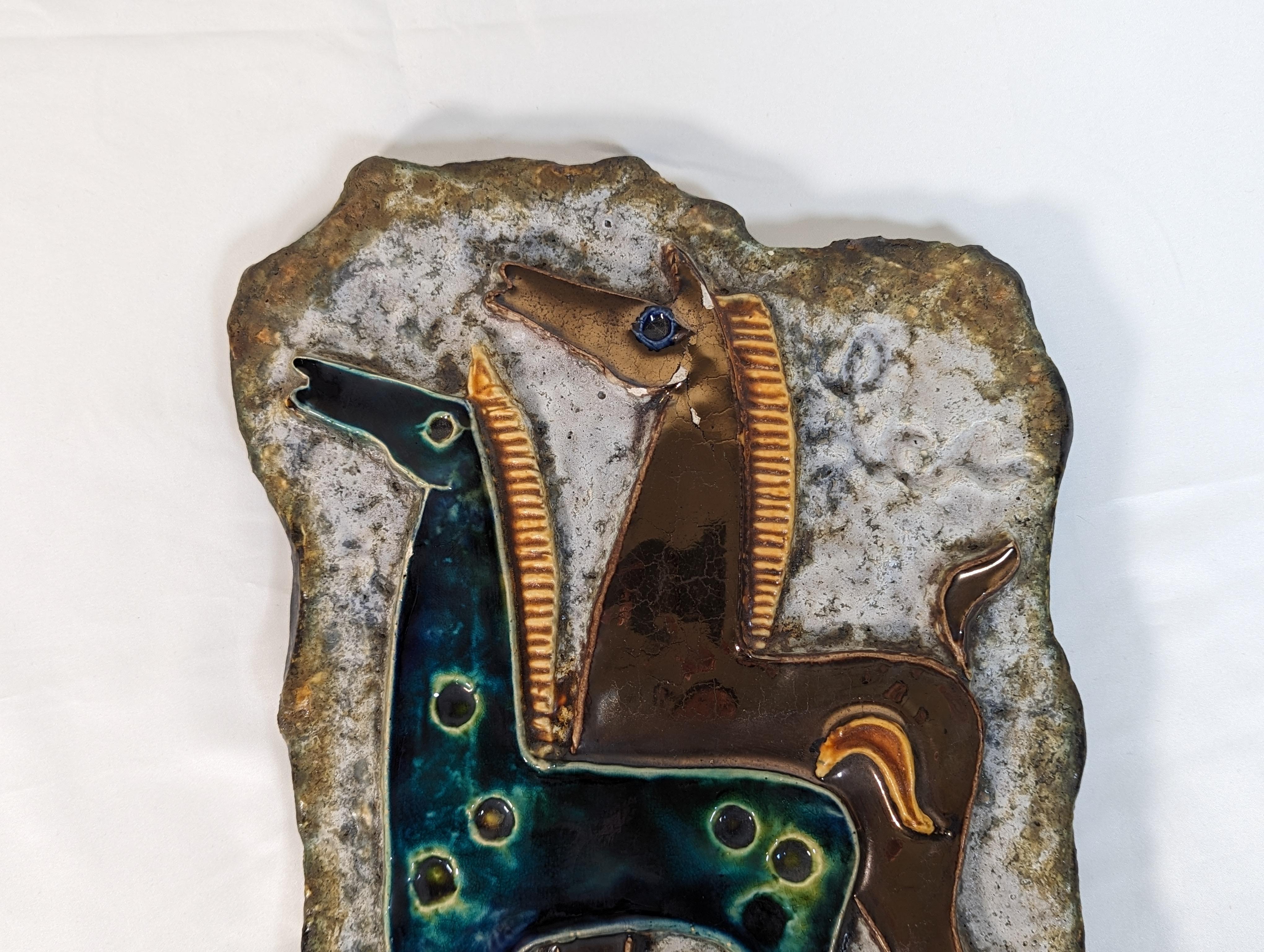 Mid Century Helmut Schaffenacker, Germany Pottery Wall Plaque Horses, c1960s For Sale 1