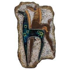 Mid Century Helmut Schaffenacker, Germany Pottery Wall Plaque Horses, c1960s
