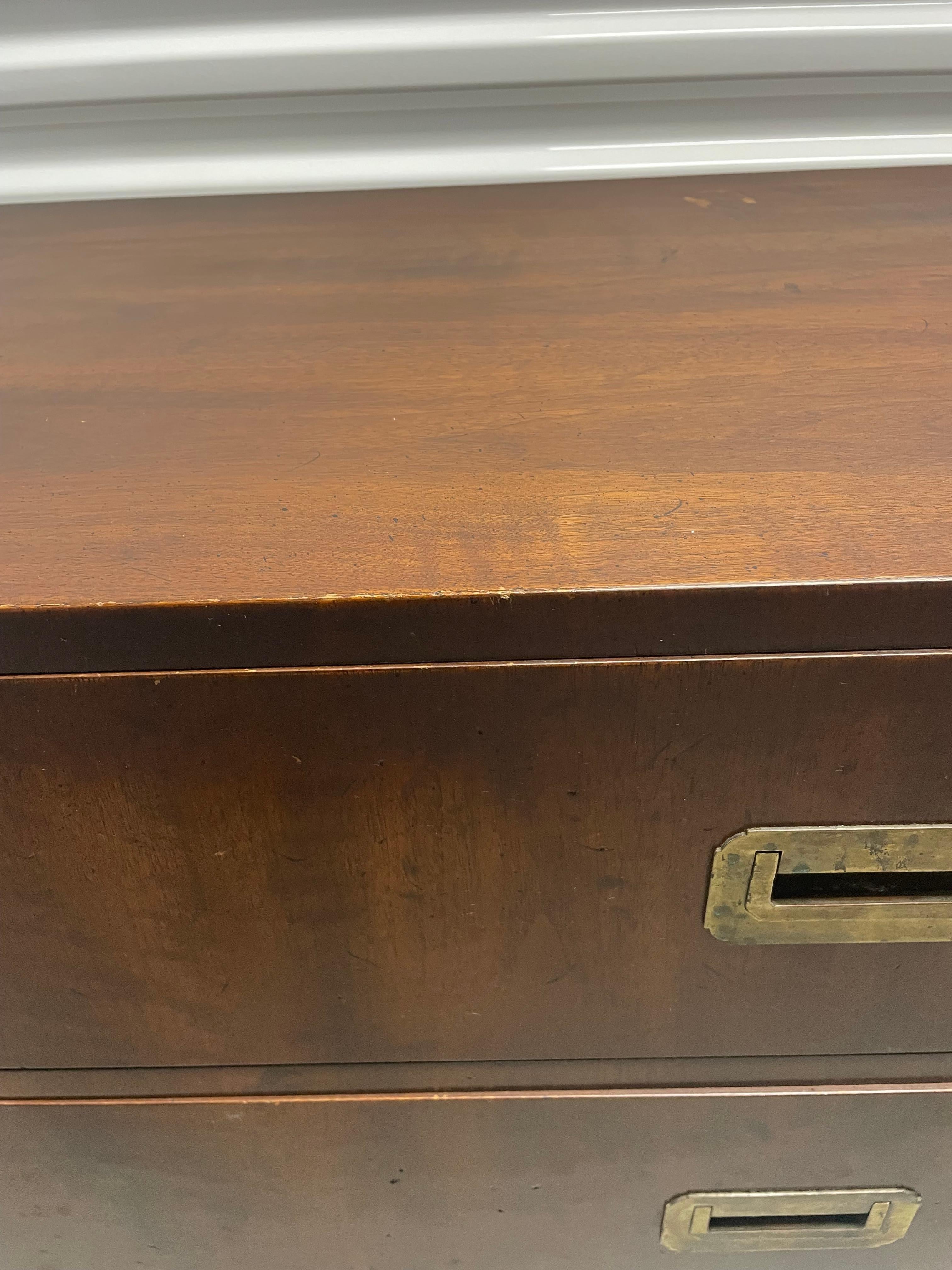 Mid Century Henredon Campaign Dresser with Six Drawers 6