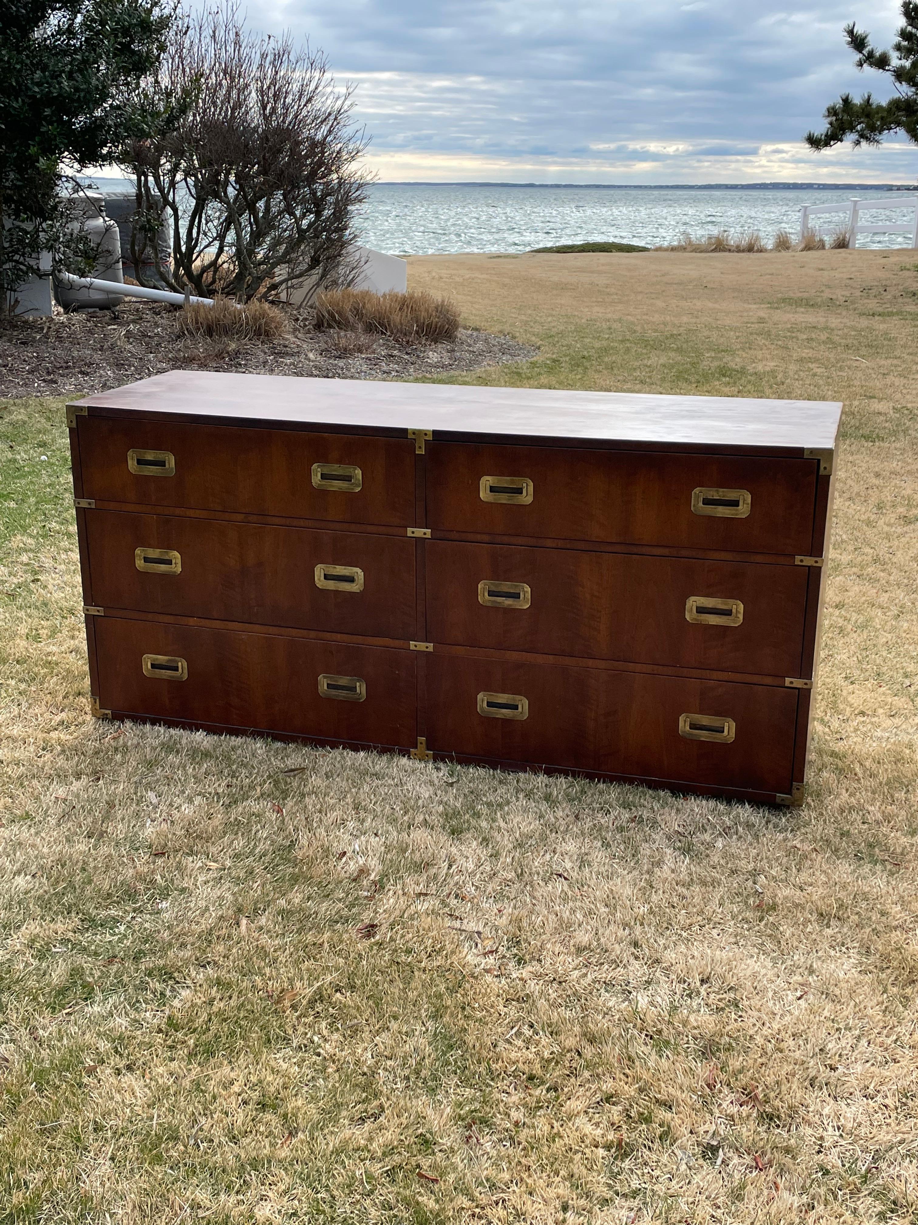 American Mid Century Henredon Campaign Dresser with Six Drawers