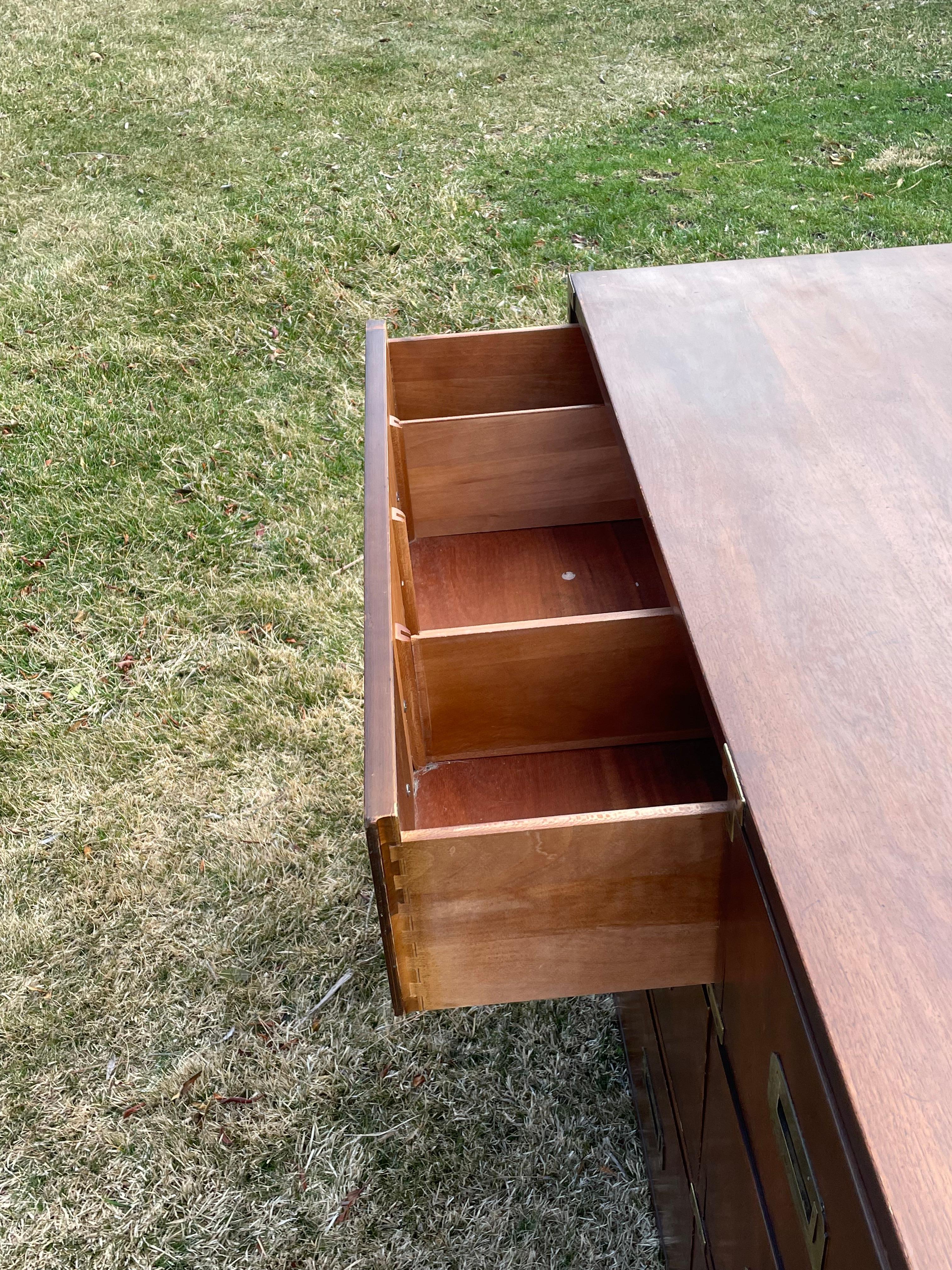 Brass Mid Century Henredon Campaign Dresser with Six Drawers
