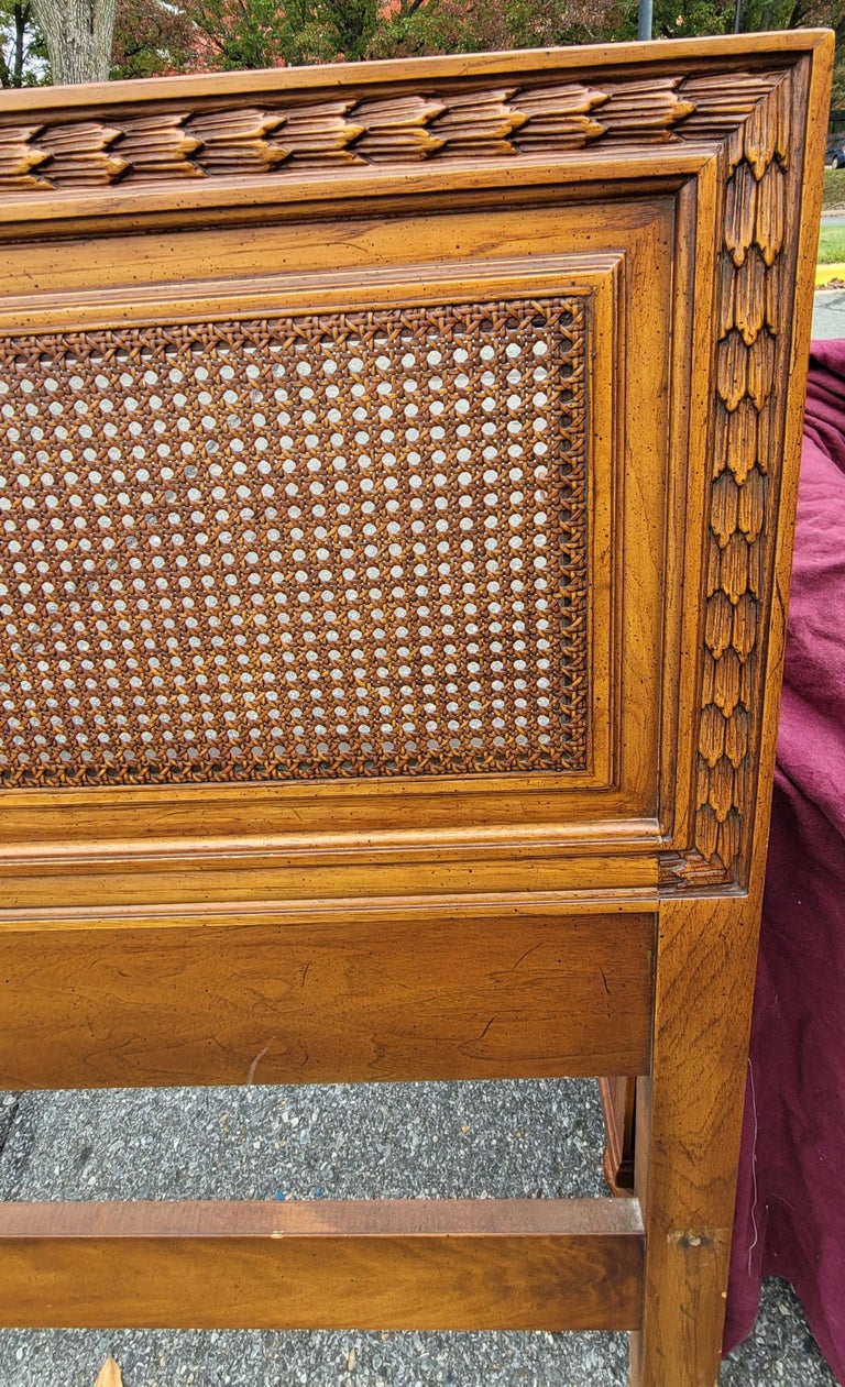 MidCentury Henredon Custom Folio Carved Walnut and Cane King Size