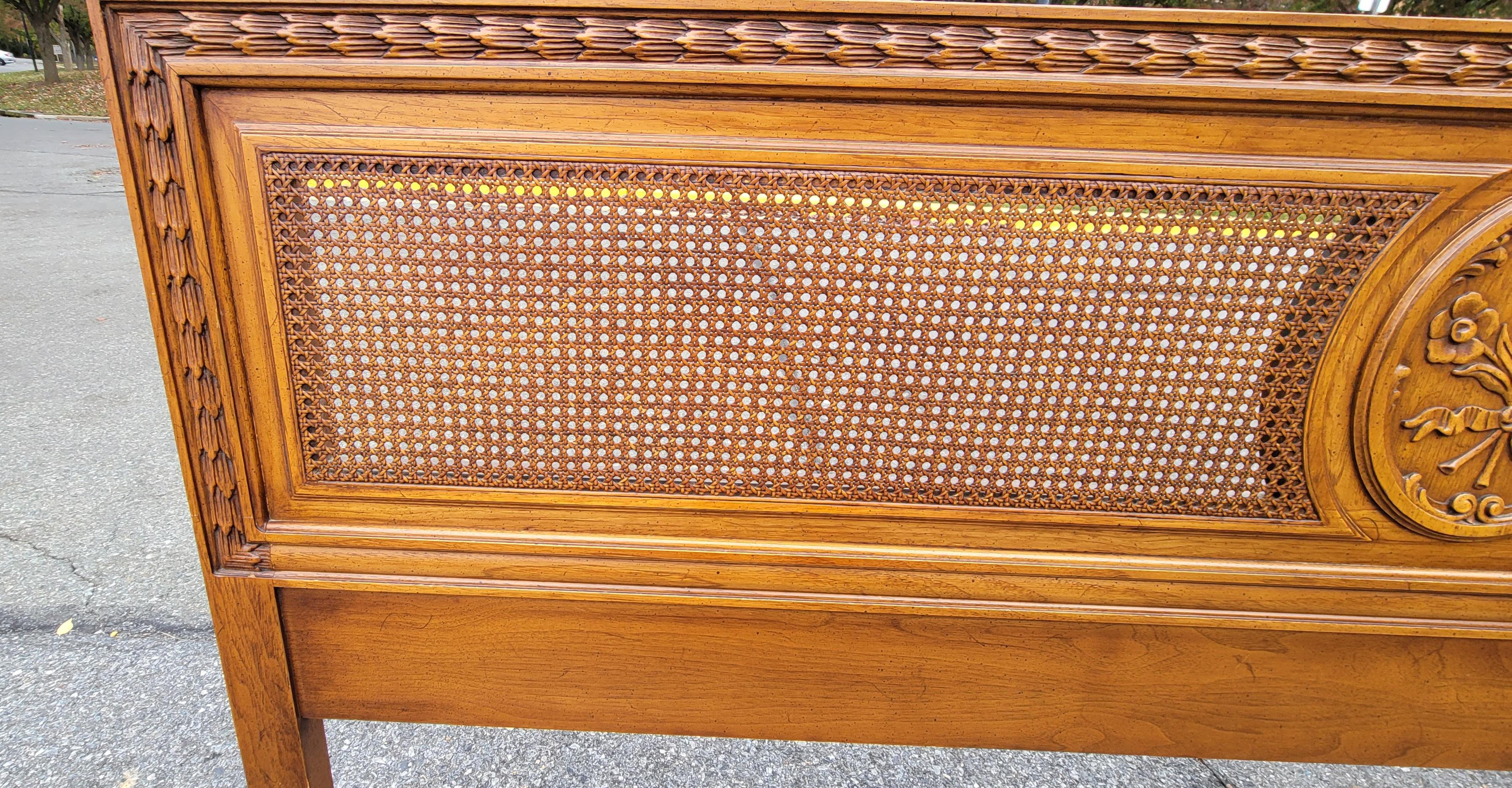 Mid-Century Henredon Custom Folio Carved Walnut and Cane King Size Headboard In Good Condition For Sale In Germantown, MD