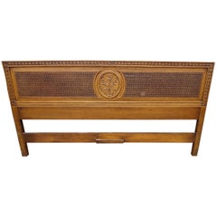 Mid-Century Henredon Custom Folio Carved Walnut and Cane King Size Headboard