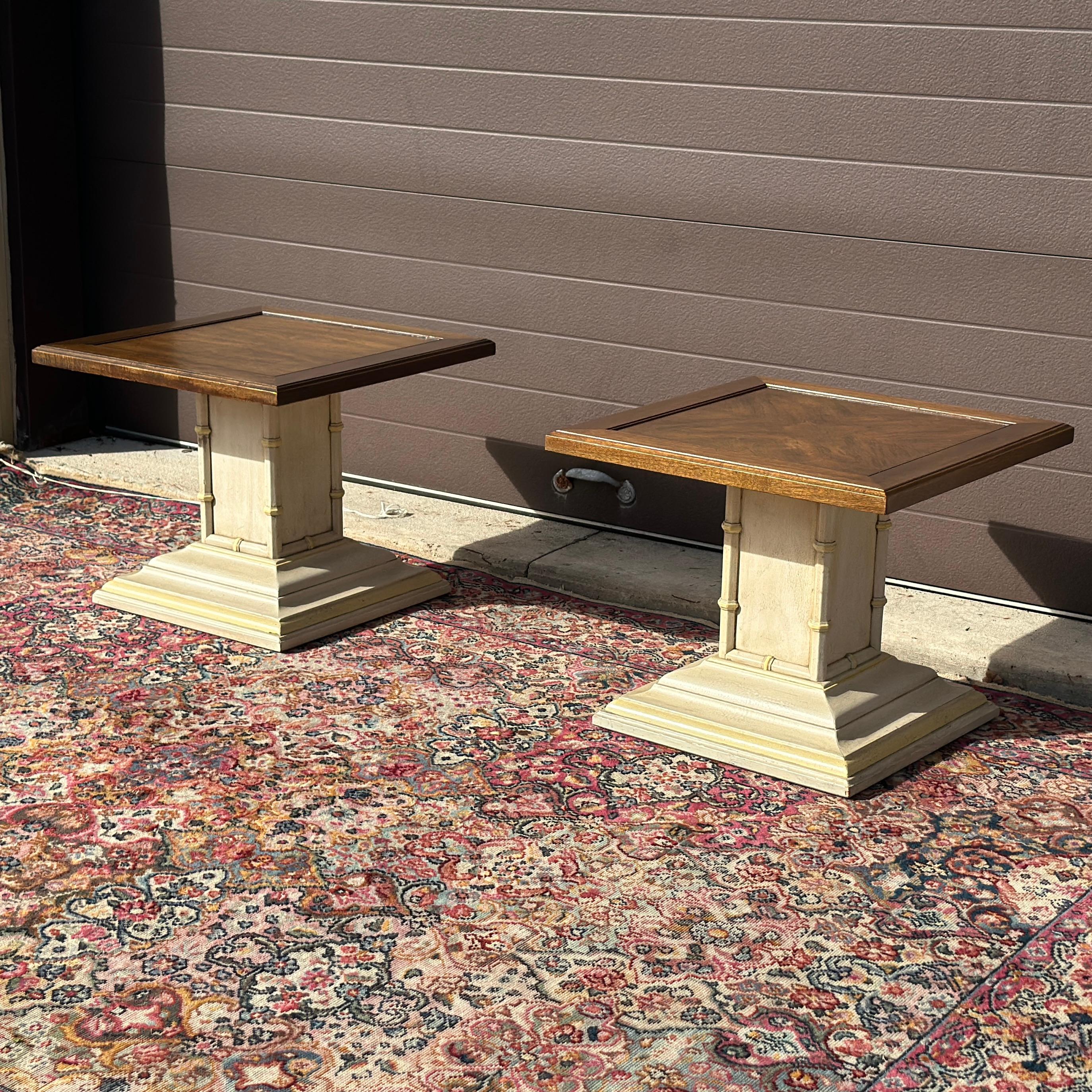 Mid-Century Henredon Faux Bamboo Low Square Side Tables - A Pair For Sale 5