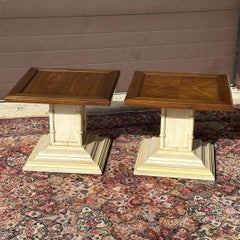 Mid-Century Henredon Faux Bamboo Low Square Side Tables - A Pair