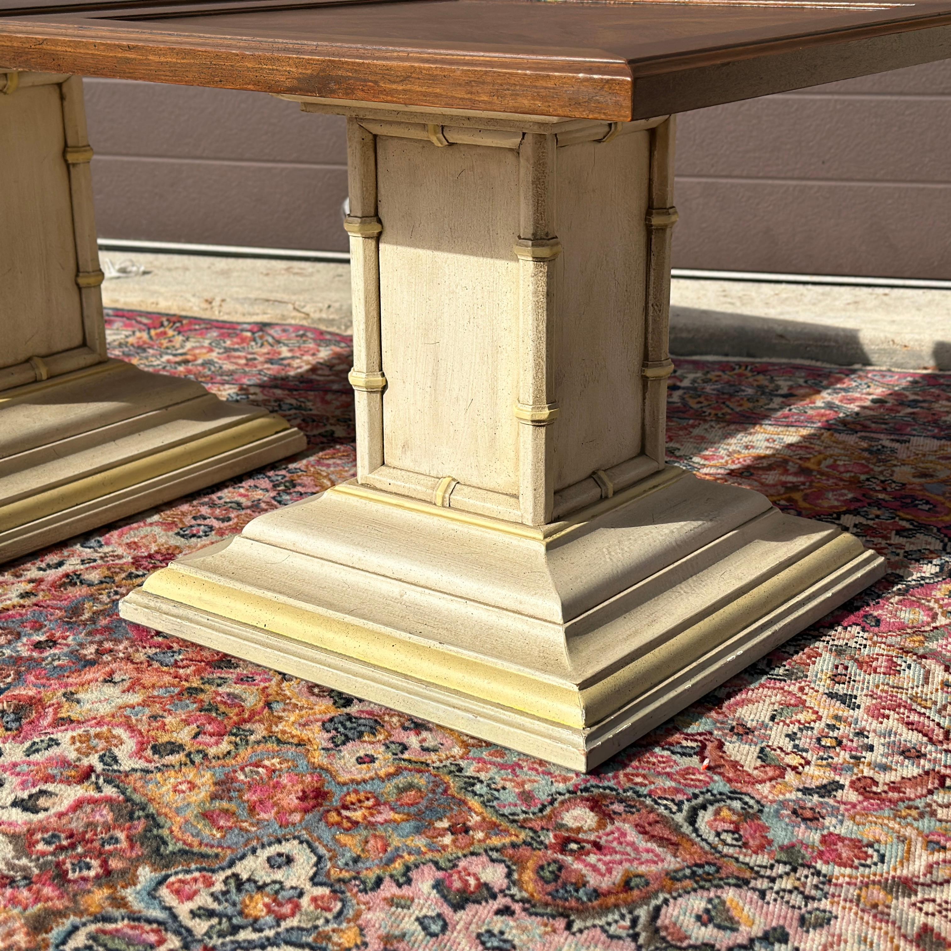 American Mid-Century Henredon Faux Bamboo Low Square Side Tables - A Pair For Sale
