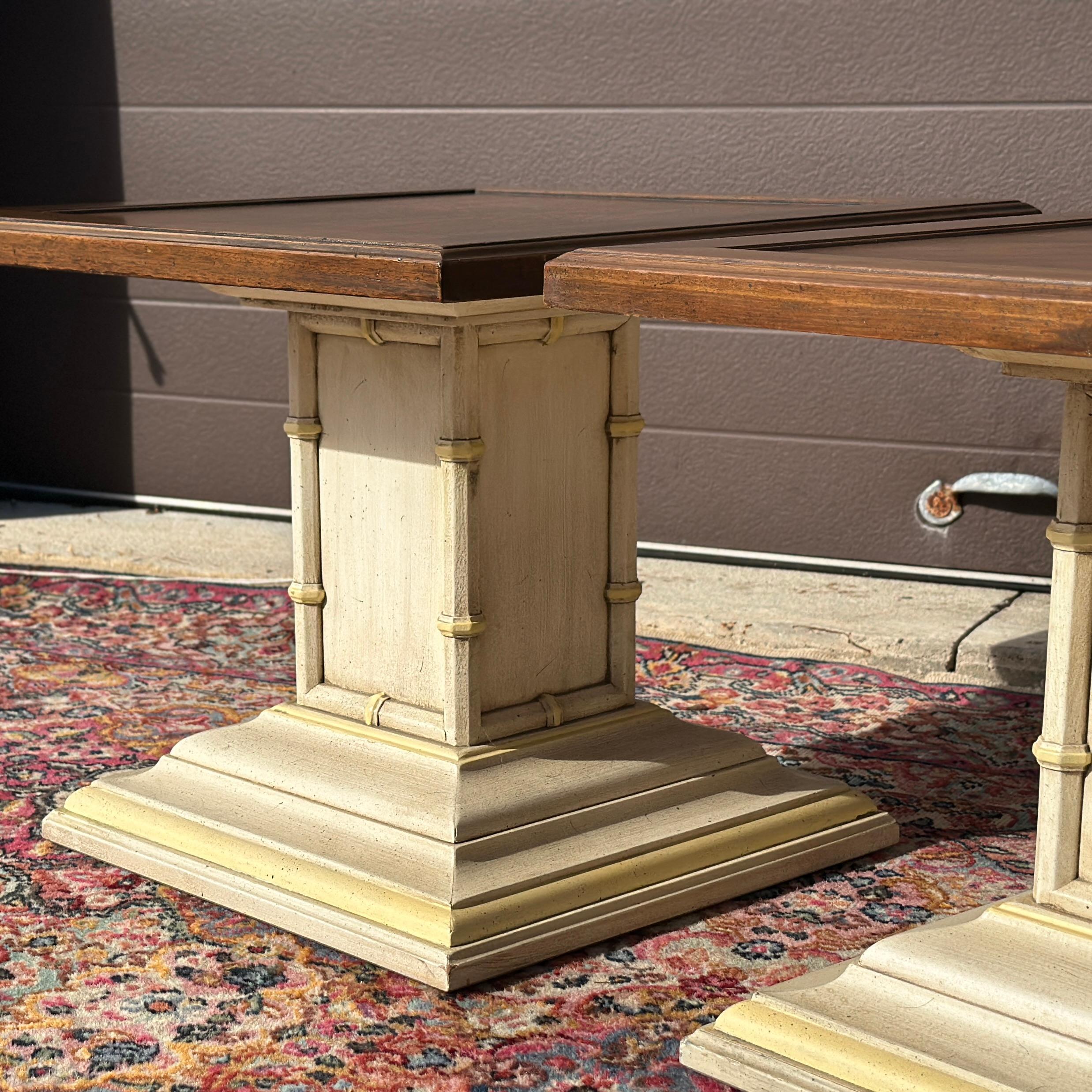 Mid-Century Henredon Faux Bamboo Low Square Side Tables - A Pair In Good Condition For Sale In West Chester, PA