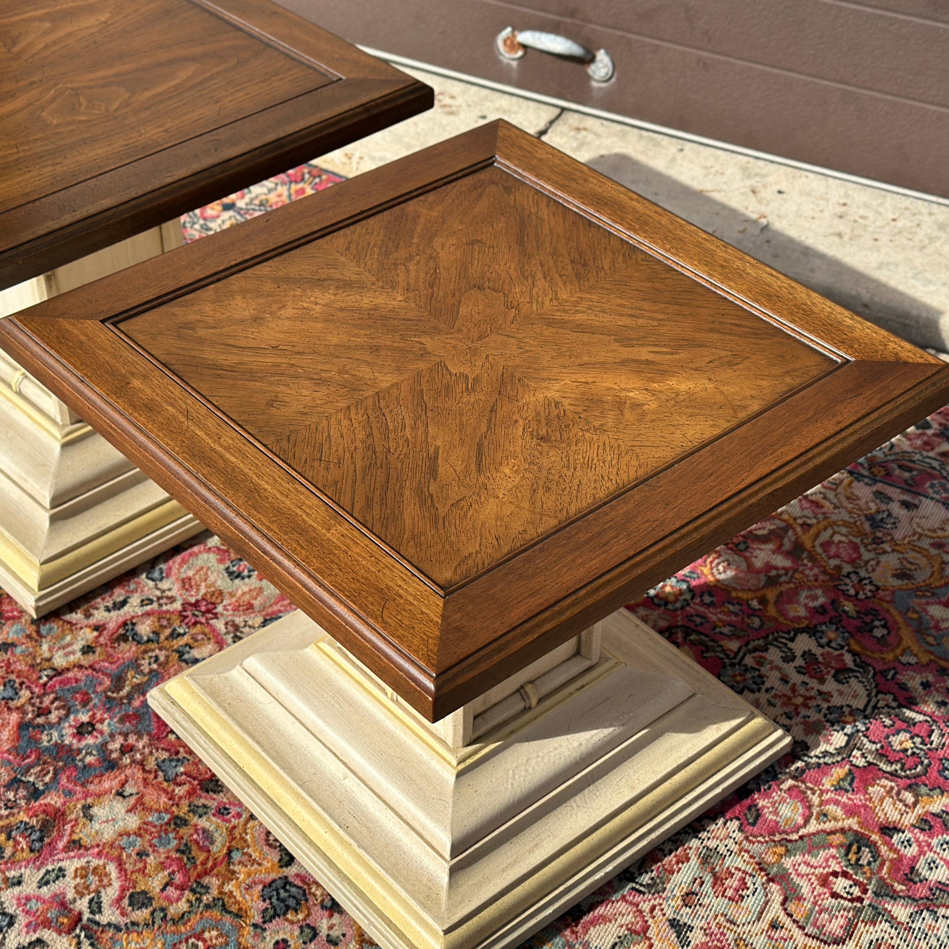 20th Century Mid-Century Henredon Faux Bamboo Low Square Side Tables - A Pair For Sale