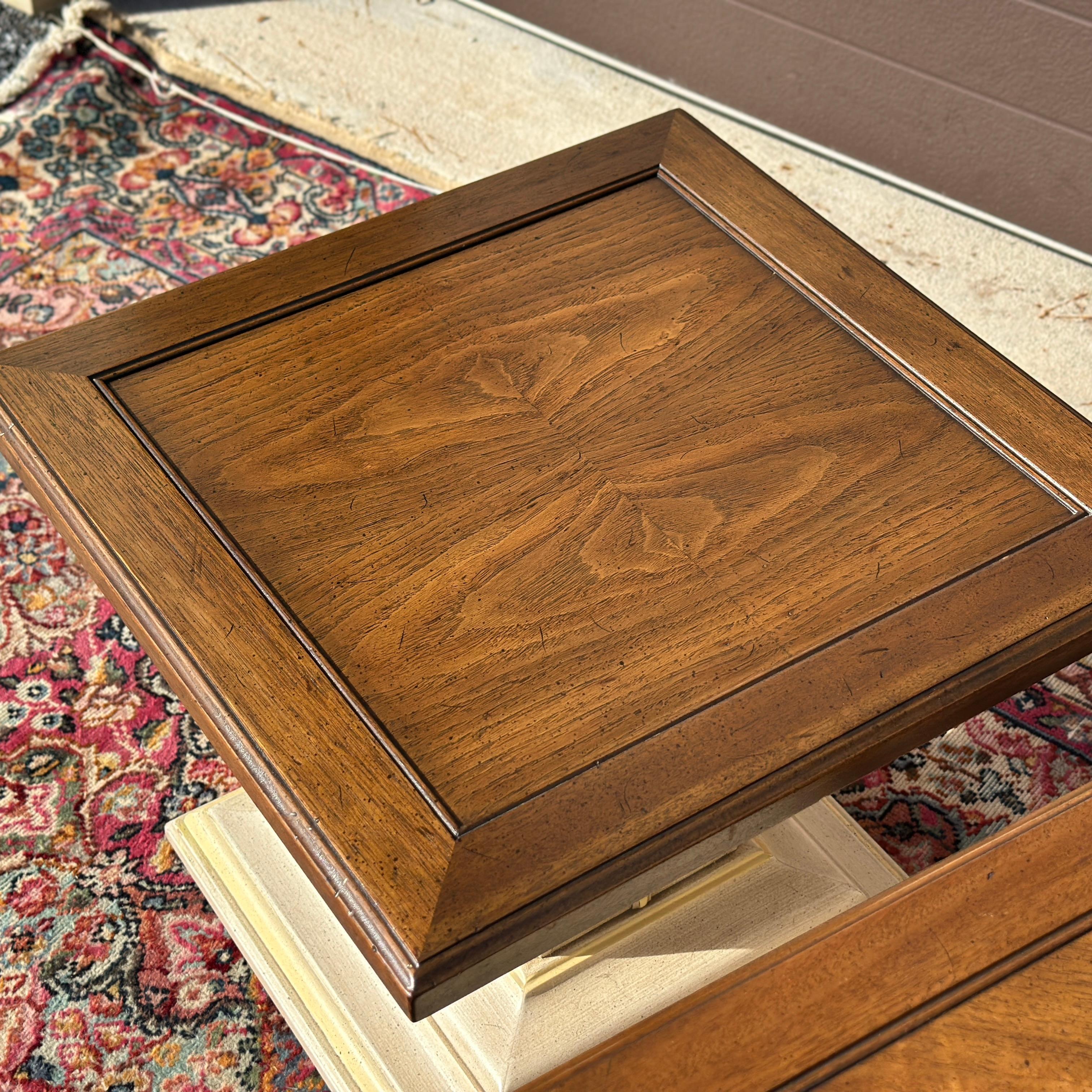 Wood Mid-Century Henredon Faux Bamboo Low Square Side Tables - A Pair For Sale