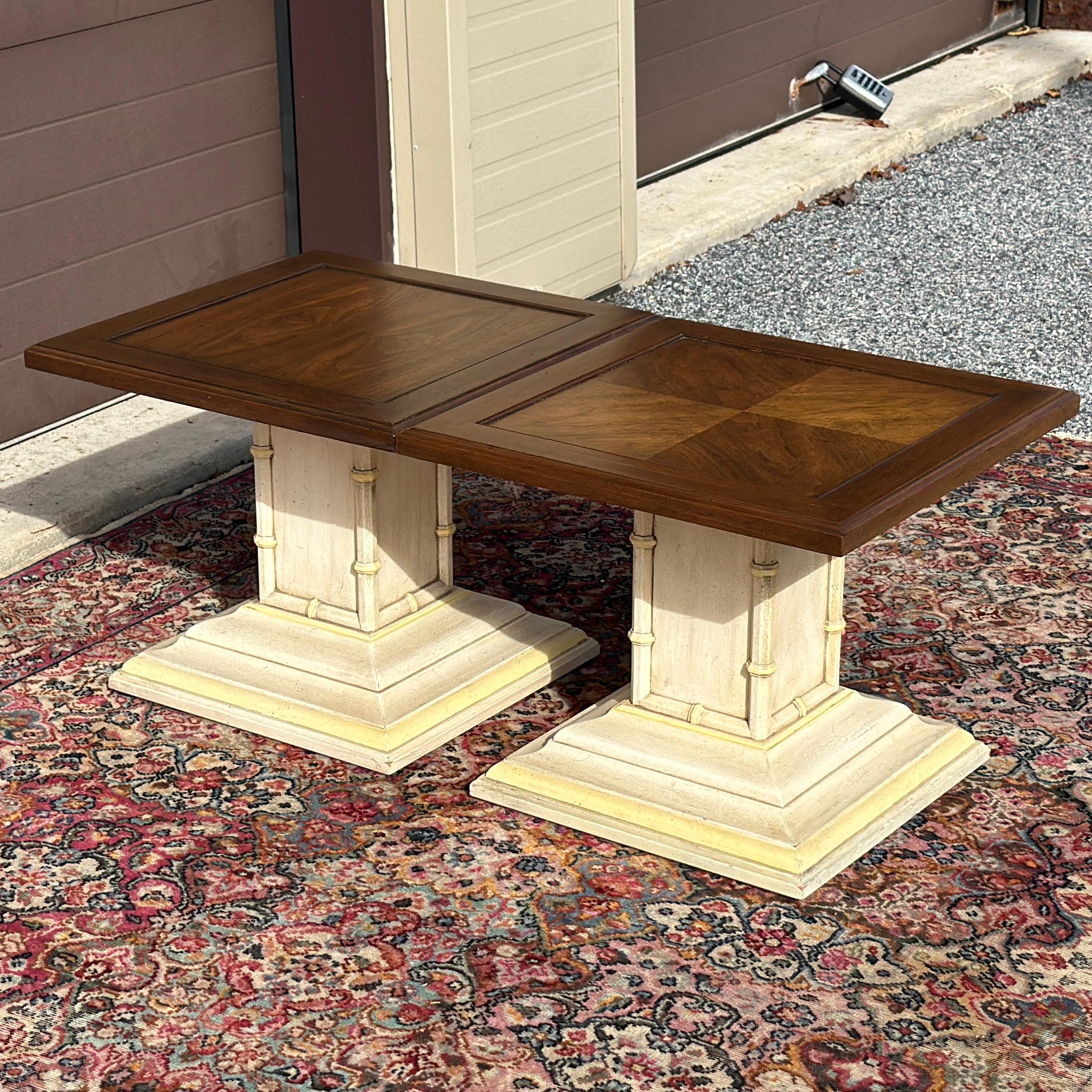 Mid-Century Henredon Faux Bamboo Low Square Side Tables - A Pair For Sale 1