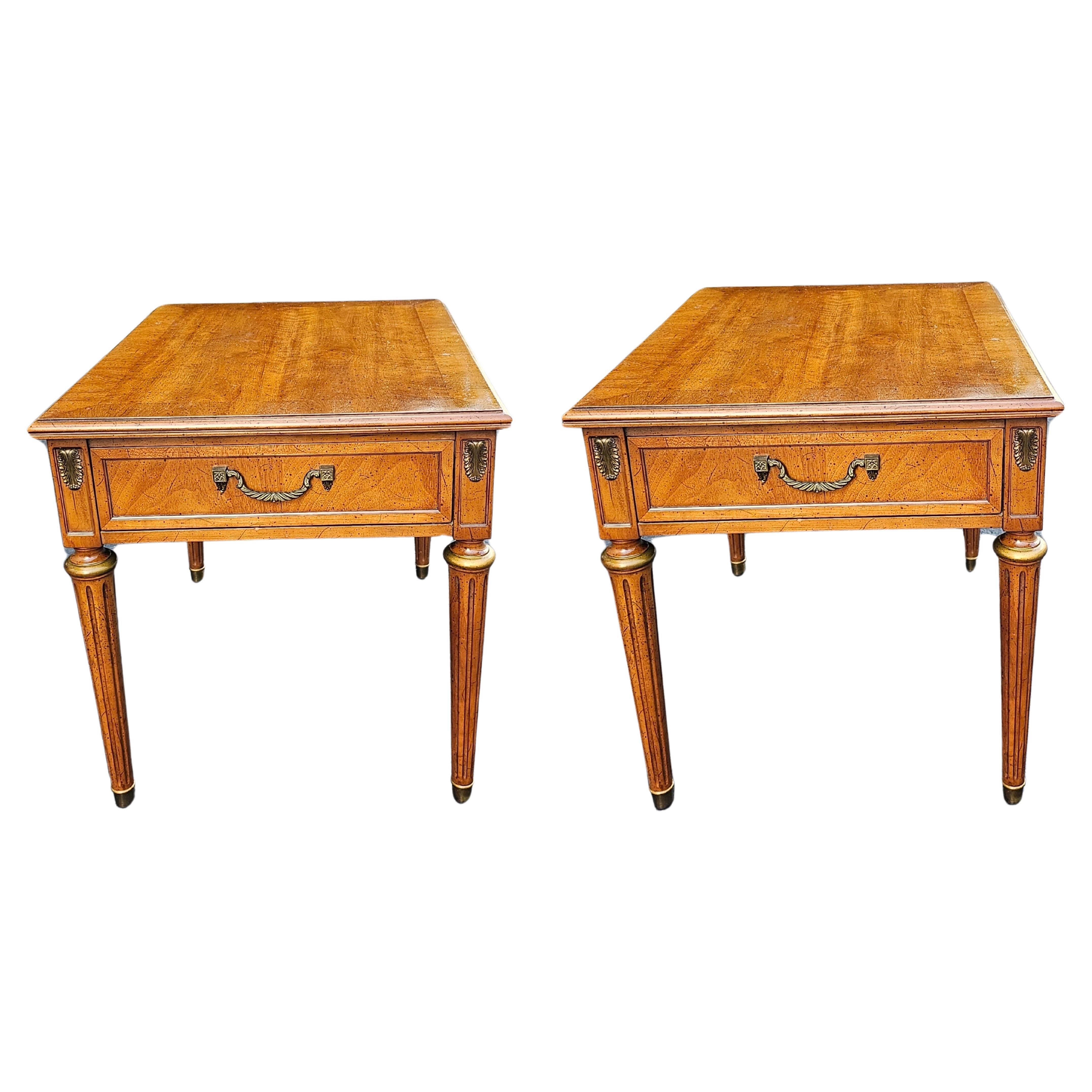 Mid-Century Henredon Fine Furniture Parcel Gilt Fruitwood & Brass Mount Tables For Sale