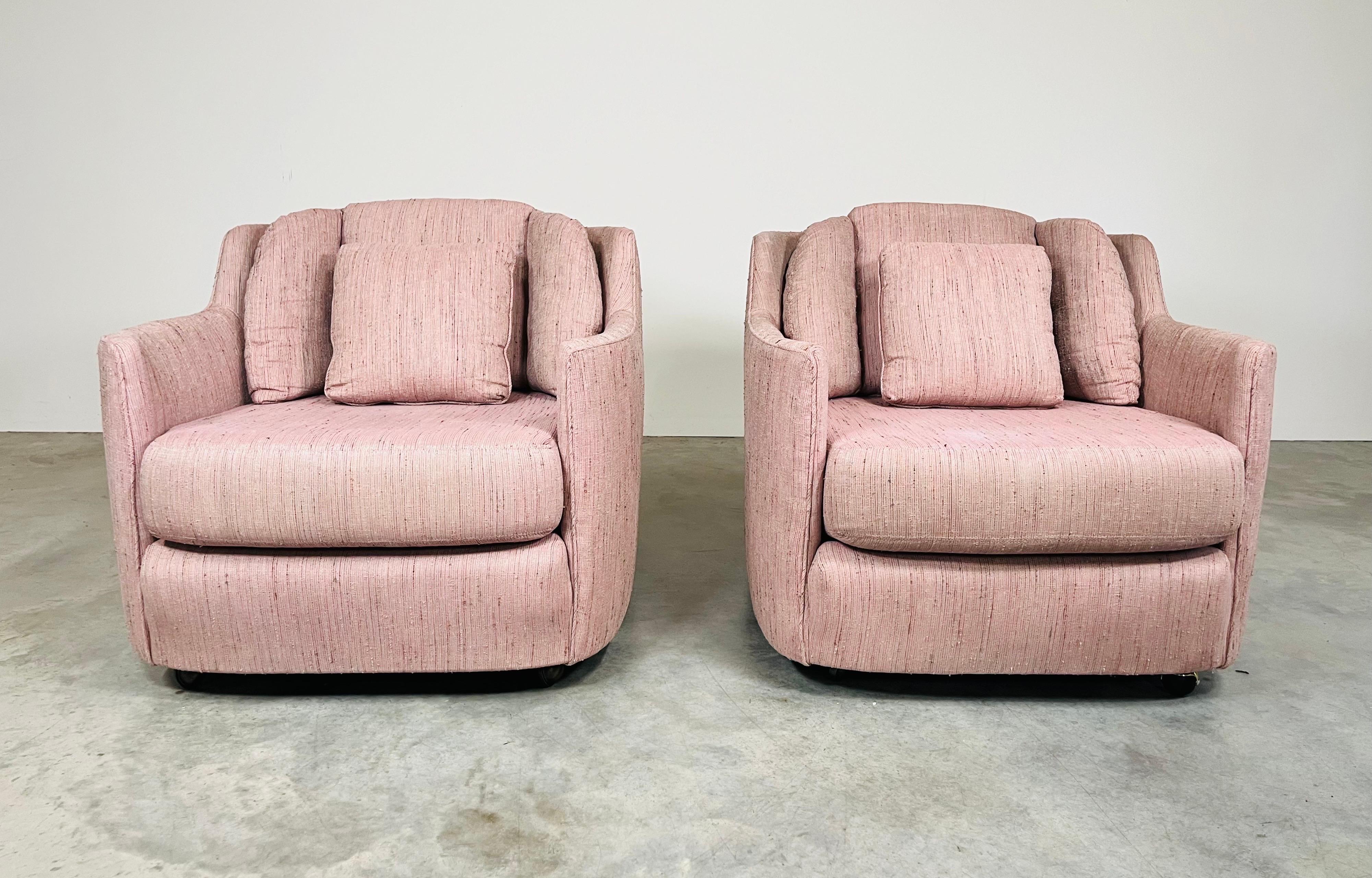 American Henredon Folio 500 Mid-Century Club & Casters Lounge Chairs - Pair