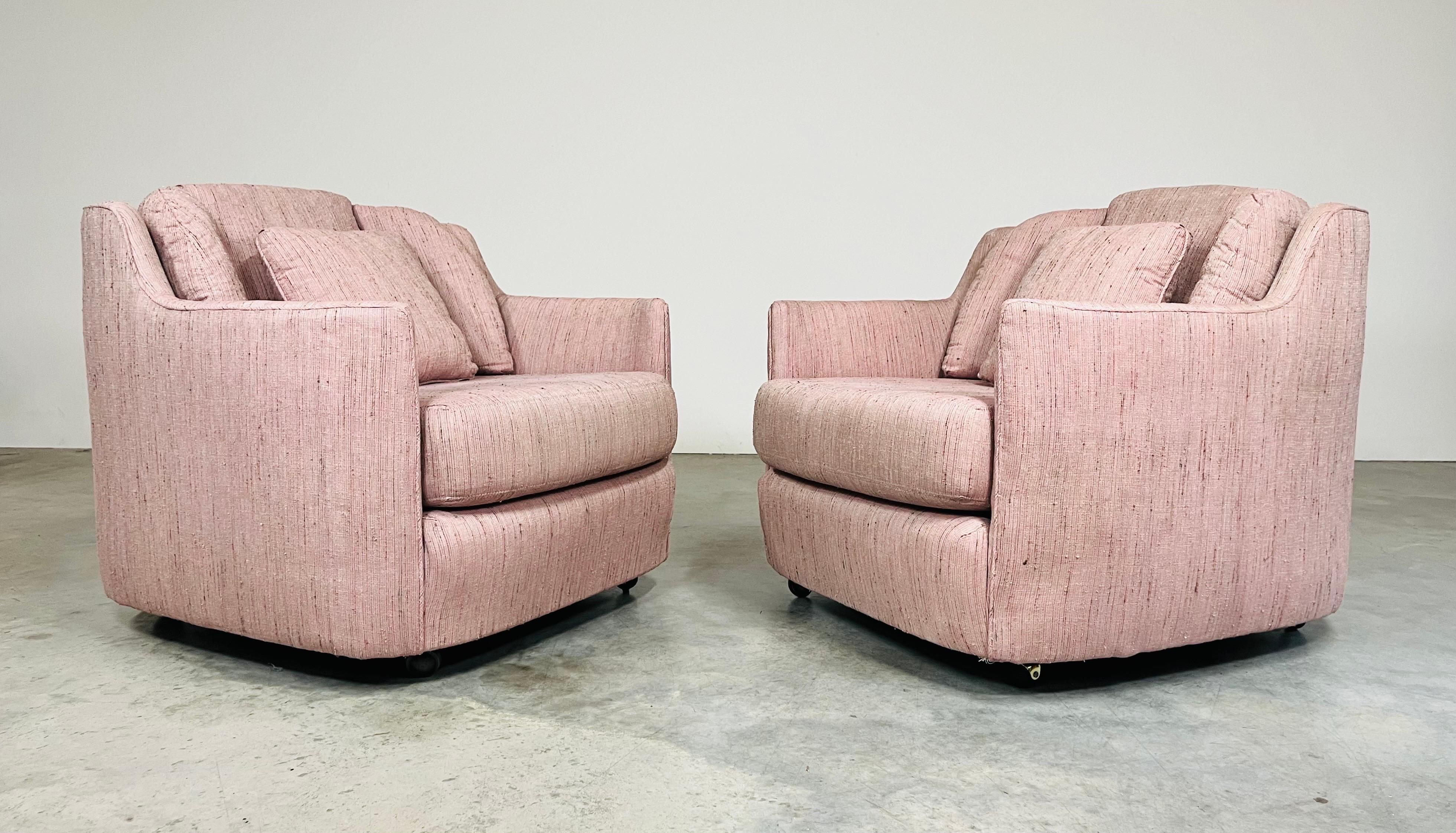 Henredon Folio 500 Mid-Century Club & Casters Lounge Chairs - Pair In Good Condition In Southampton, NJ