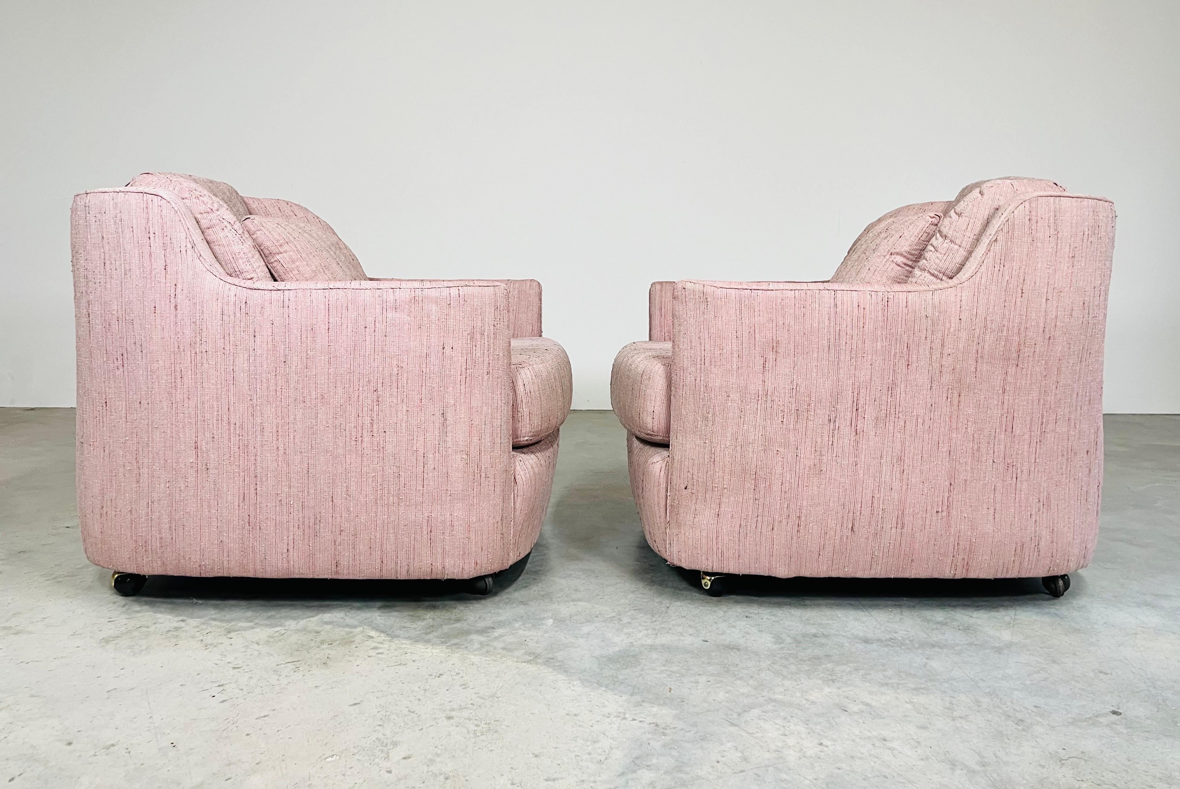 20th Century Henredon Folio 500 Mid-Century Club & Casters Lounge Chairs - Pair