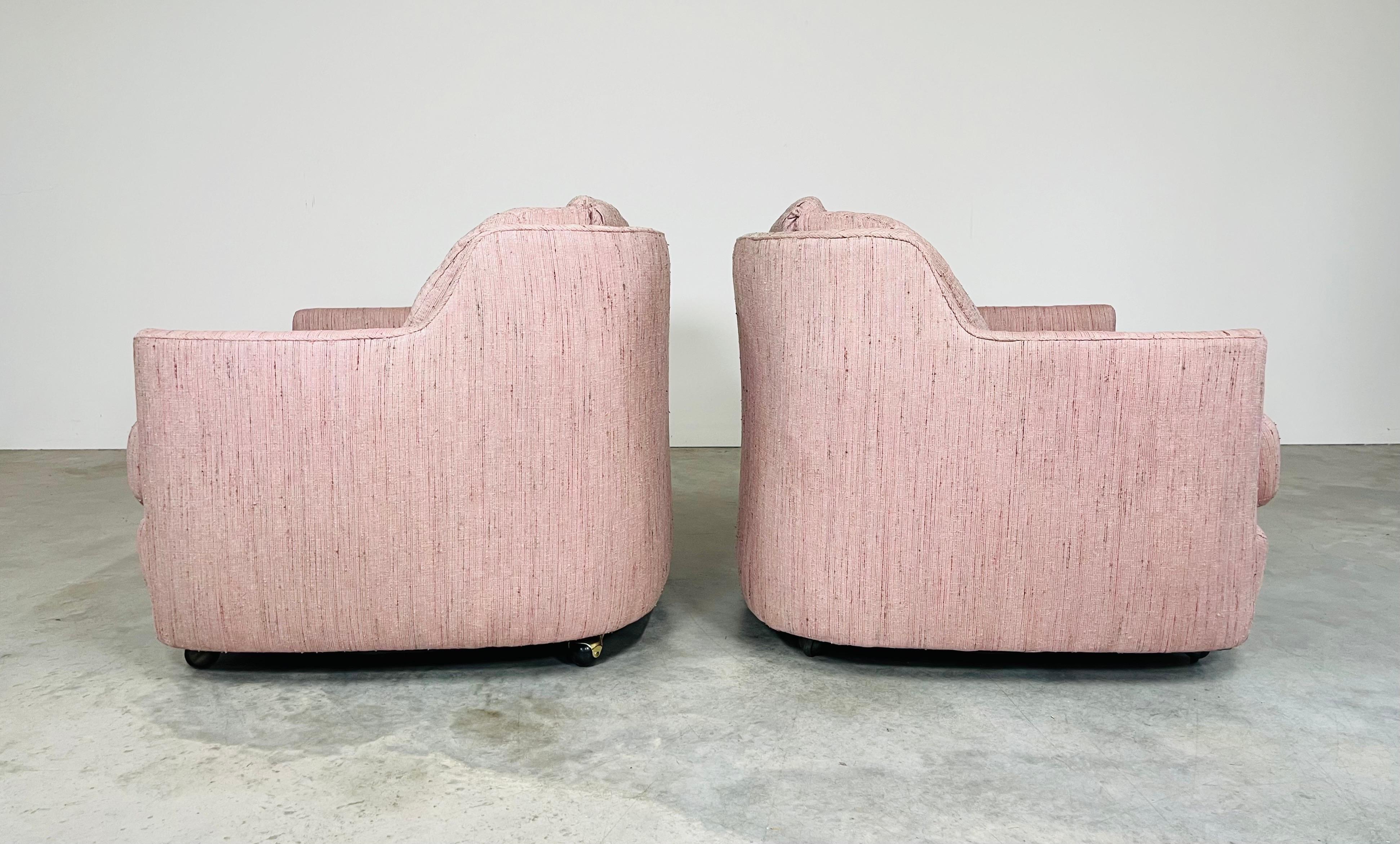 Brass Henredon Folio 500 Mid-Century Club & Casters Lounge Chairs - Pair