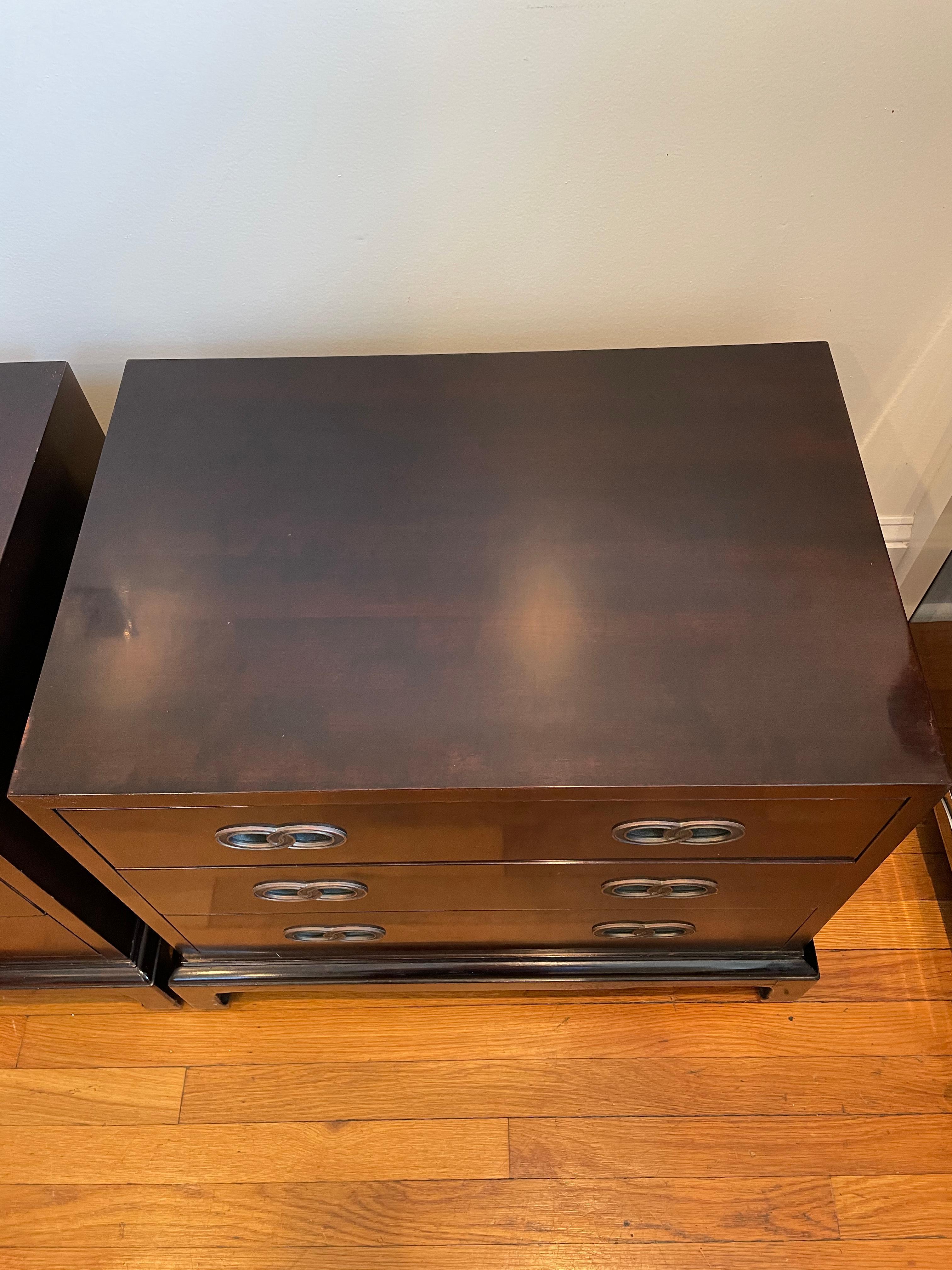 Mahogany Mid Century Henredon Ming Nightstands Michael Taylor For Sale