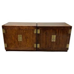 Mid-Century Henredon Walnut and Brass Campaign Side Cabinets
