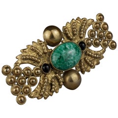 Mid Century HENRY PERICHON Gilt Bronze Jeweled Brooch