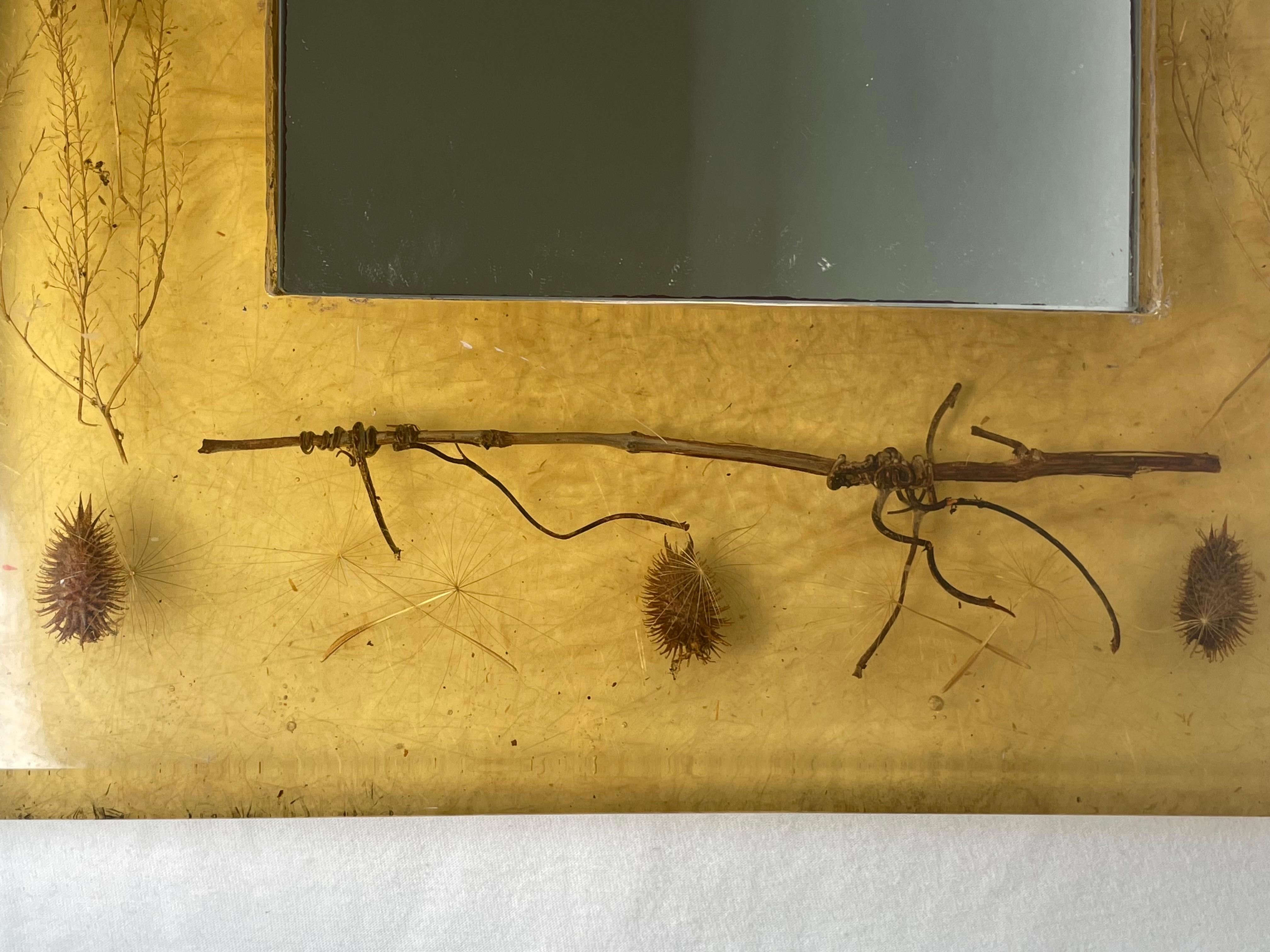 Resin Mid-Century Herbarium Inclusion Mirror For Sale