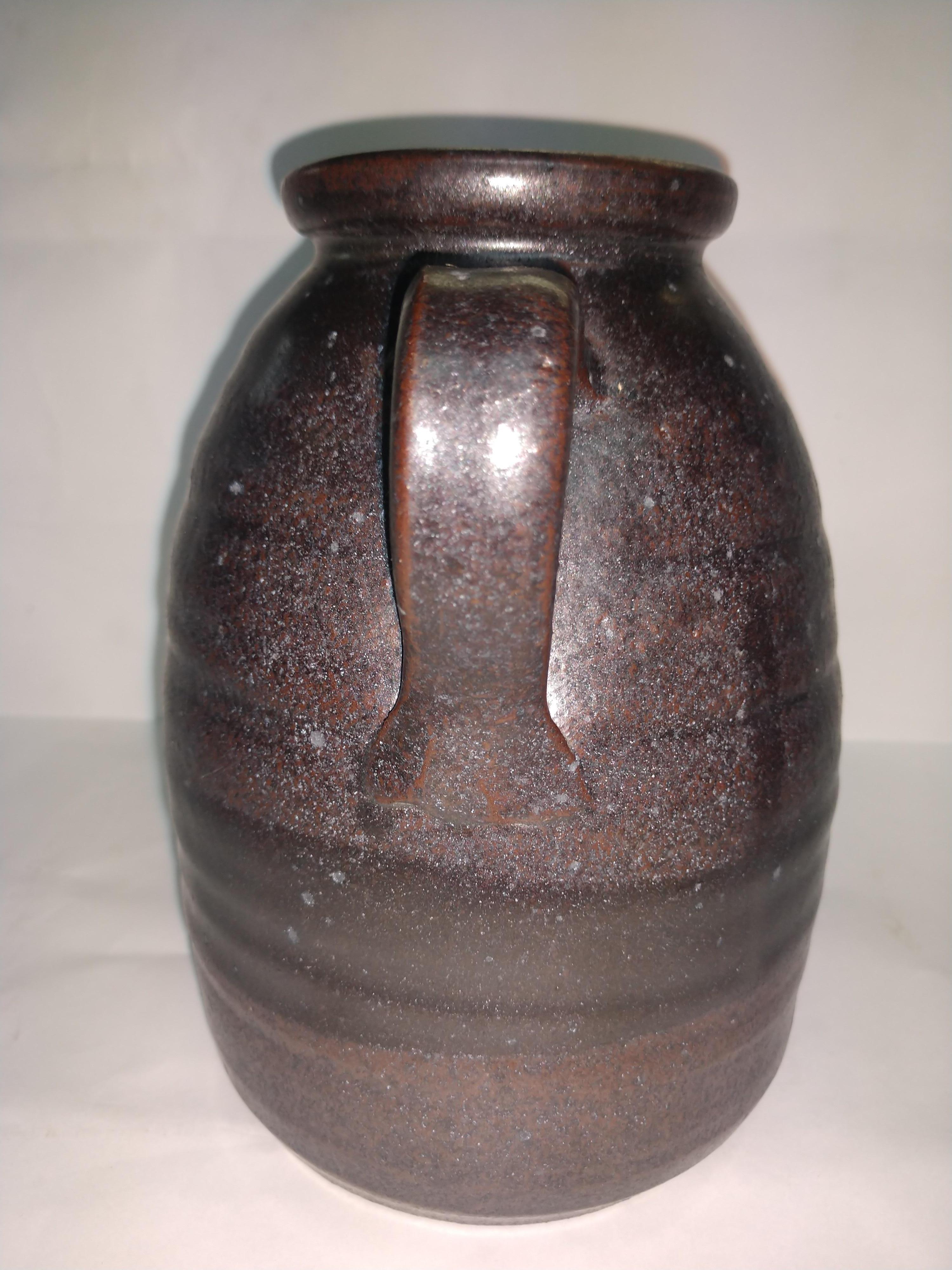 Arts and Crafts Mid Century Herbert Sargent Brown Glaze Vase Jug For Sale