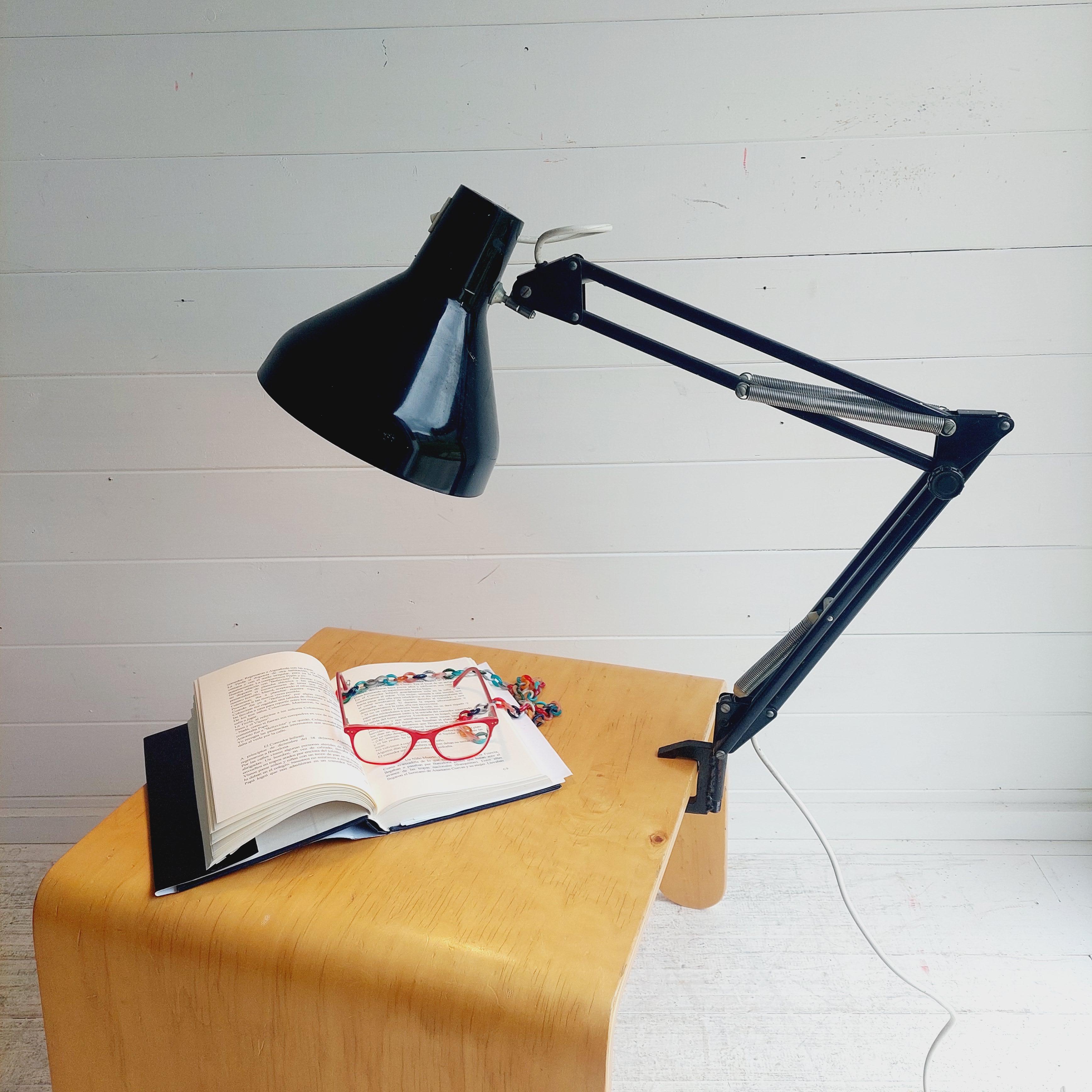 Industrial Mid Century Herbert Terry & Sons Ltd Black Anglepoise Desk/Wall Clamp Lamp, 60s For Sale