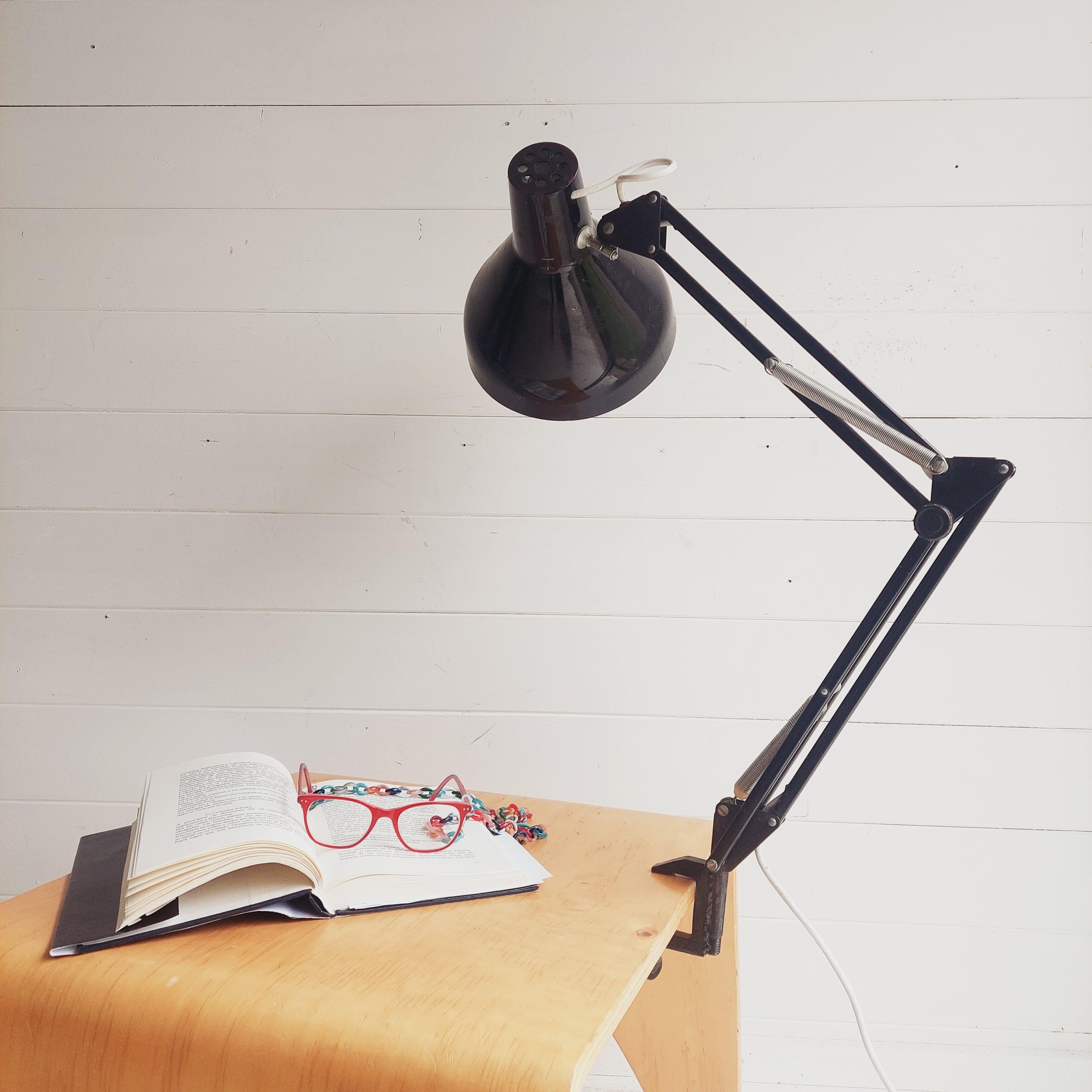 Mid Century Herbert Terry & Sons Ltd Black Anglepoise Desk/Wall Clamp Lamp, 60s In Good Condition In Leamington Spa, GB