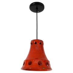Mid-Century Herda Bell Pendant, Red Glazed Ceramic, Circular Cut-Outs