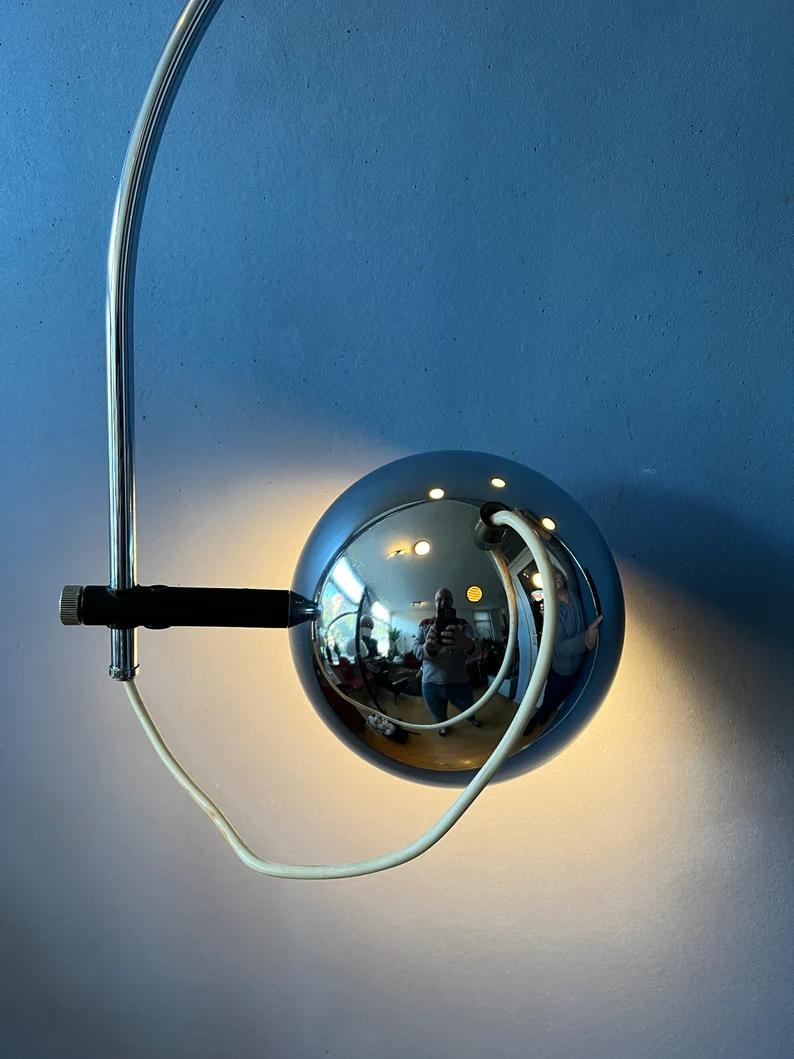 20th Century Mid Century Herda Eyeball Wall Lamp in Chrome Space Age Lamp, 1970s For Sale